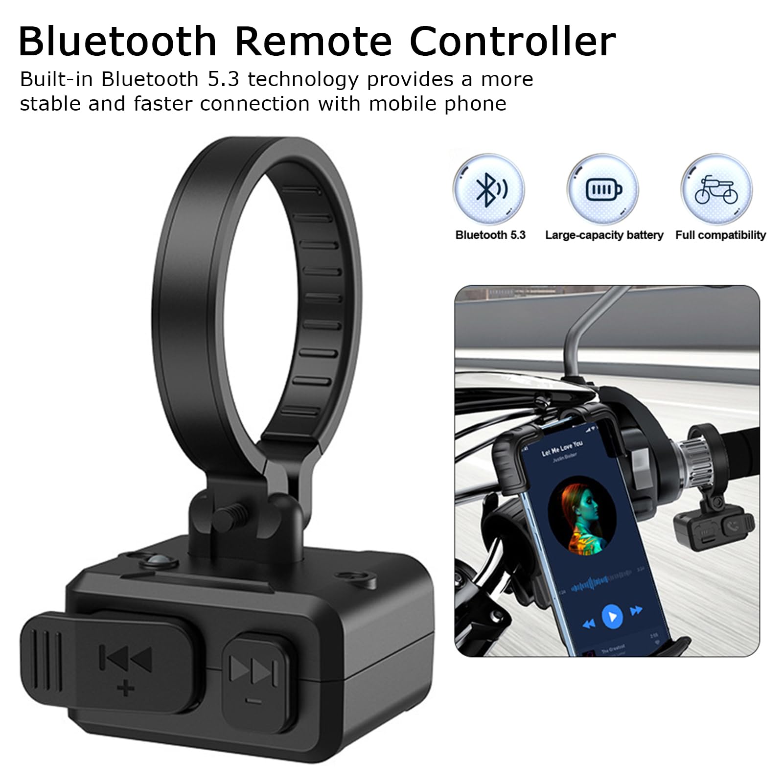Pulsante multimediale Bluetooth wireless IPX6 Telecomando impermeabile per manubrio della bici del motociclo Supporto per manubrio Siri Voice Assistant Telecomando wireless ricaricabile per iPhone