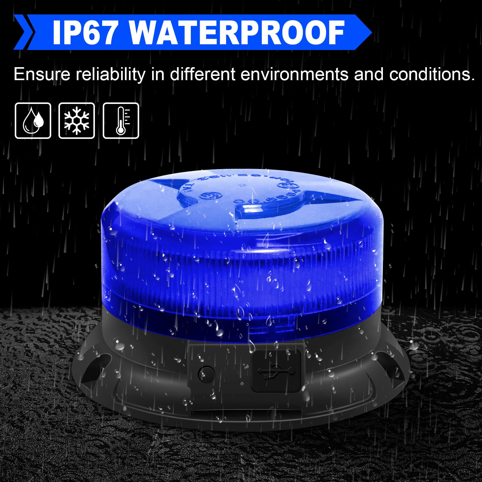Dinfu Bezprzewodowy reflektor LED 12 V, 9 trybów stroboskopu z akumulatorem, kabel do ładowania, do pojazdów, policji, traktora golfowego, UTV, autobusów samochodowych