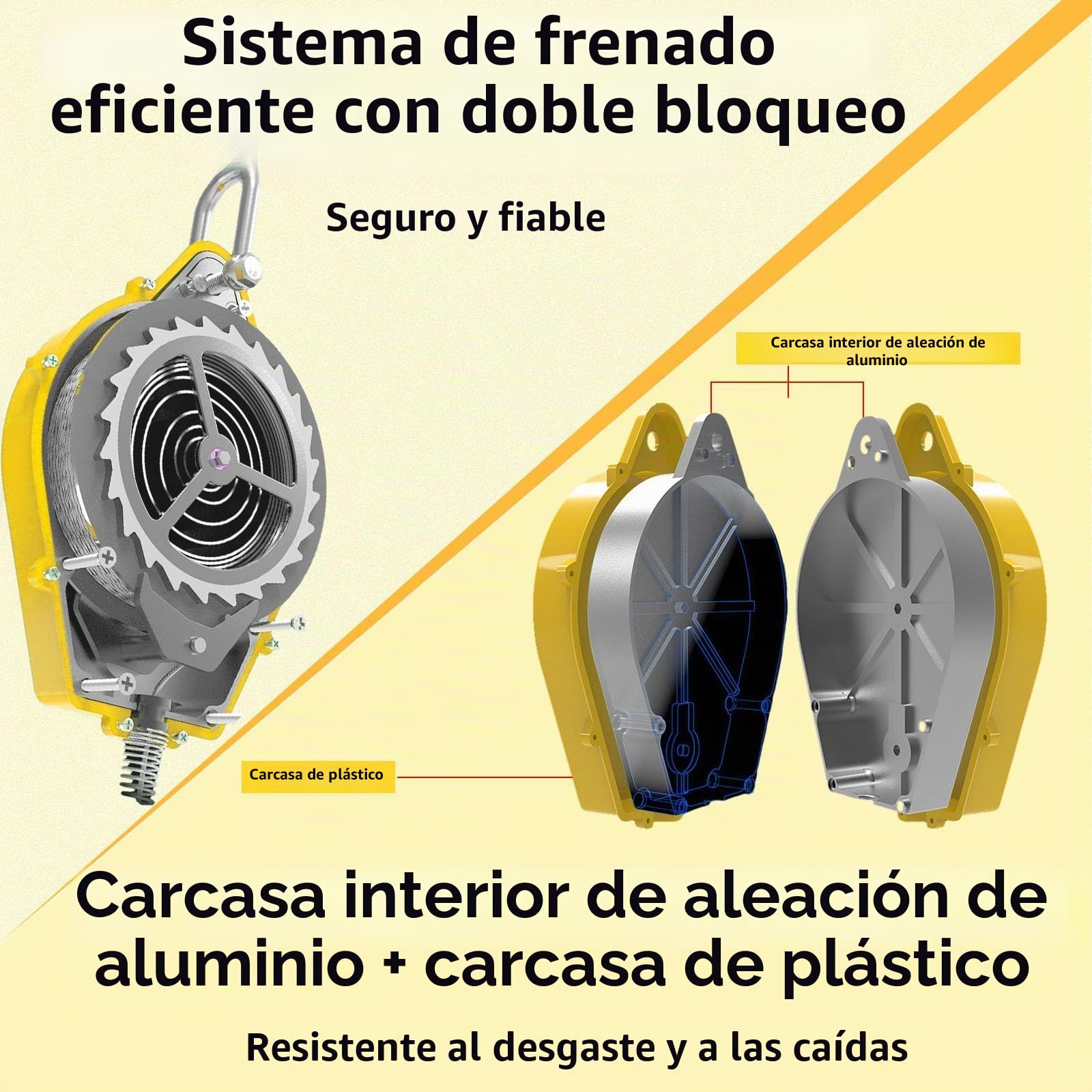 Dispositivo Anticaídas Retráctil 3-20m, Verde/Amarillo Línea de Vida Retráctil Portátil, Profesión Equipos Anticaidas Retractil Seguridad para Trabajos Aéreos, Carga Máxima:150kg(Amarillo, 10m)