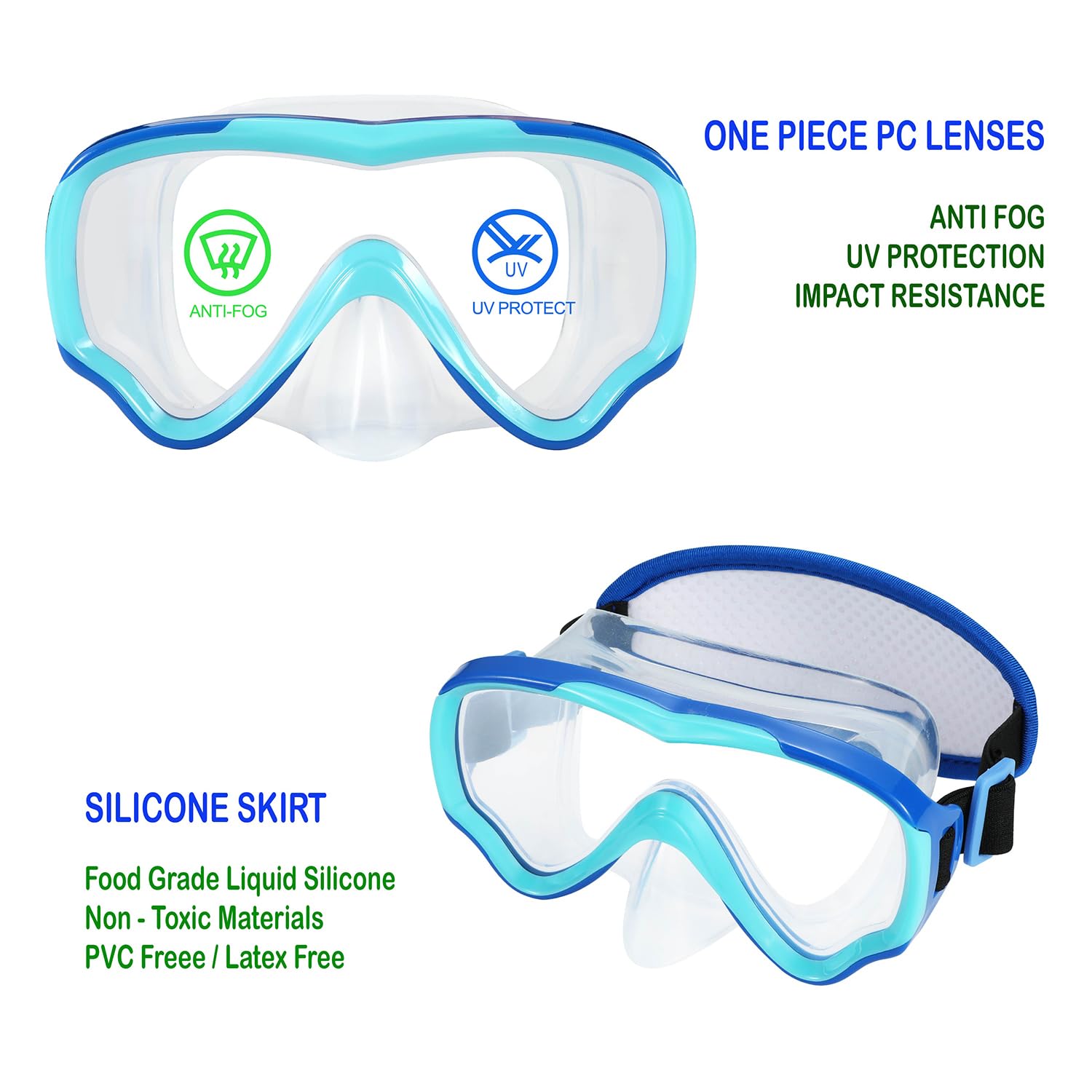 Schwimmbrille Kinder 6–14, Tauchmaske, kein Verheddern, Nasenschutz für JR/Jugendliche