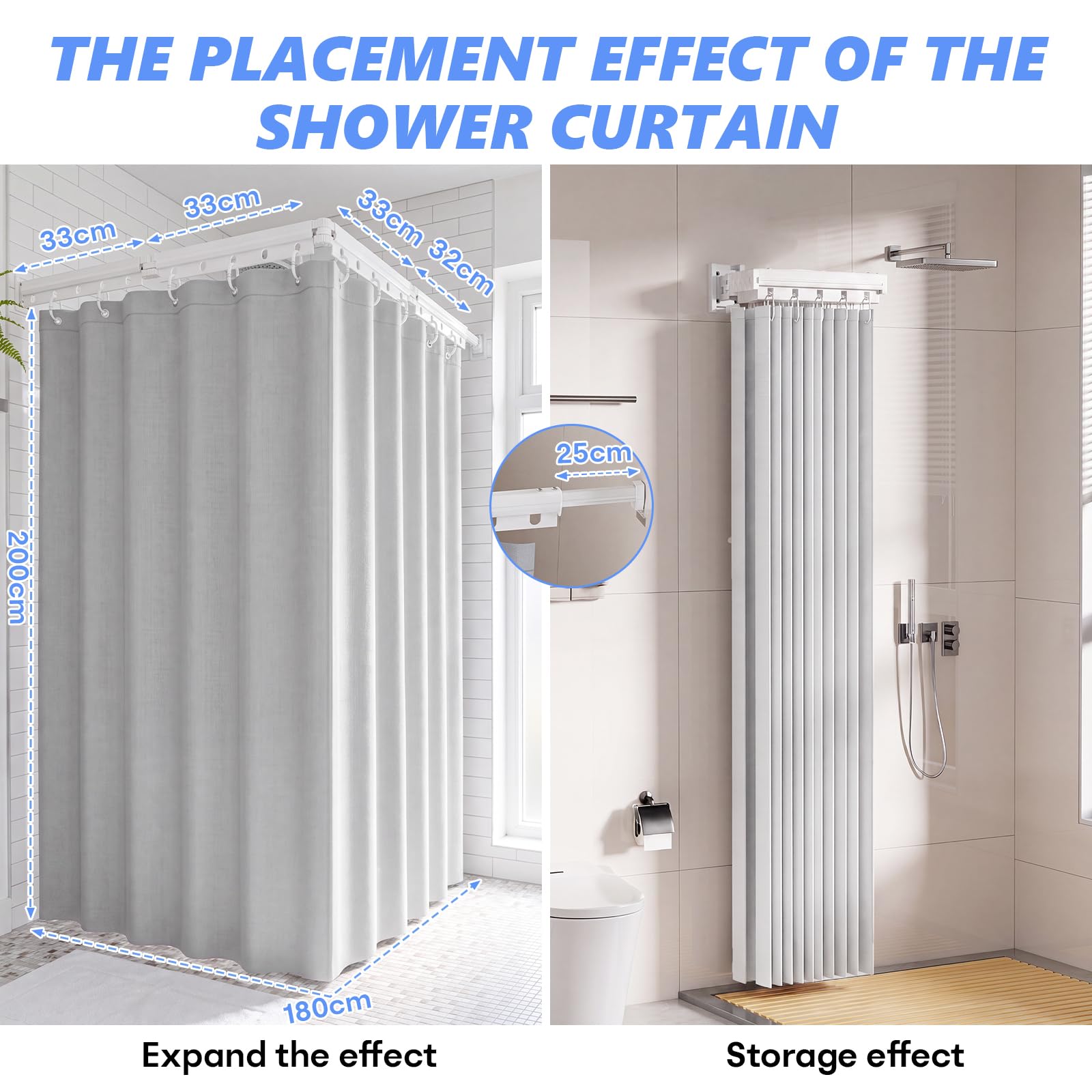 Rideau De Douche Sans Perçage,Tringle à Rideau De Douche pliable et murale, composée de quatre sections et réglable sans clous, idéale pour les salles de bain, baignoires, et cabines d'essayage