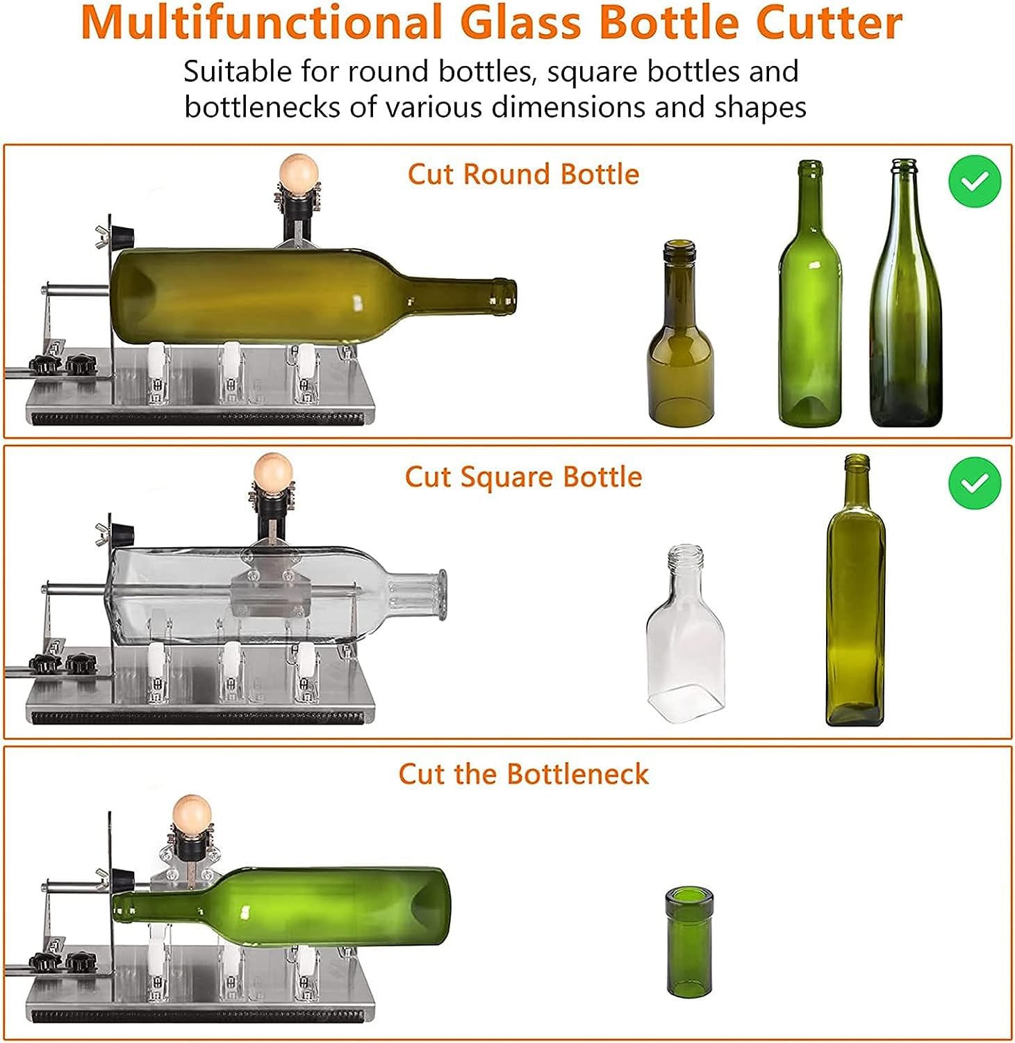 Cortador De Botellas De Vidrio Multifuncional, con Accesorios Completos, Kit De Herramientas De Corte De Vidrio Mejorado para Todas Las Formas Y Diferentes Ángulos, Cerveza, Whisky, Vino