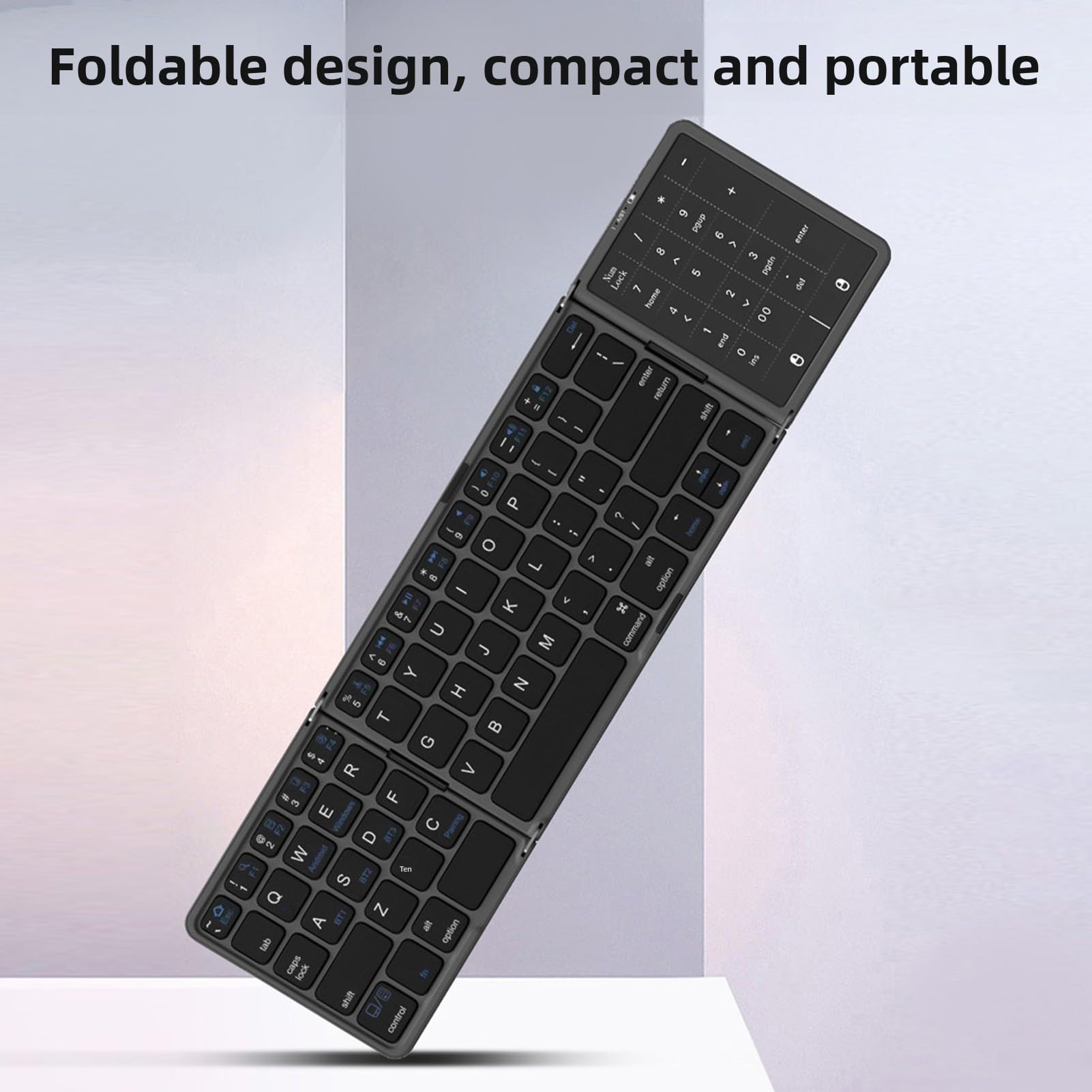 Annadue Tastiera Bluetooth Pieghevole con Touchpad, Mini Tastiera Wireless Portatile da Viaggio Tascabile con Trackpad, Sincronizzazione Multidispositivo Ricaricabile per Tablet P (BLACK)