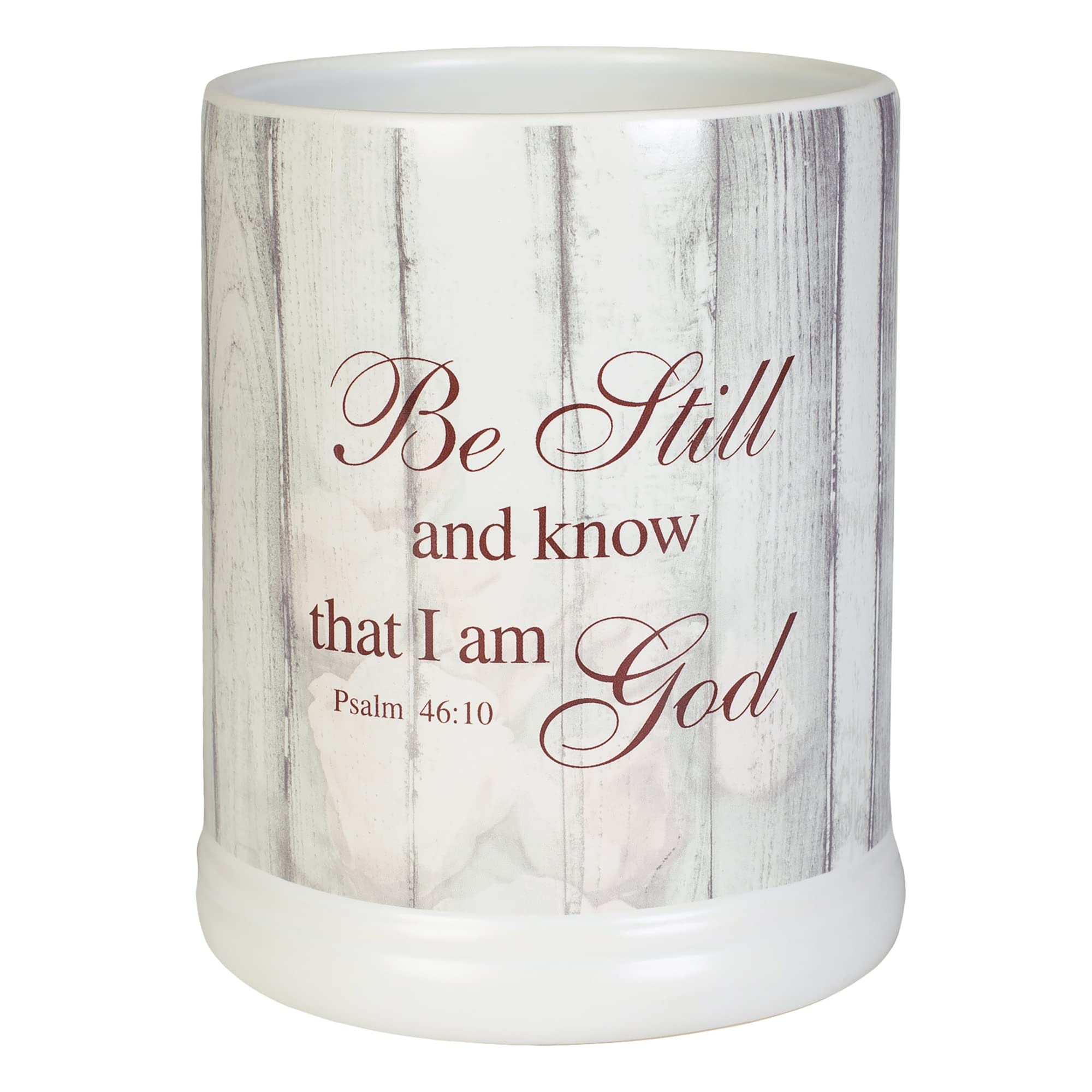 Be Still and Know Distressed Wood Design White Ceramic Stone Jar Warmer