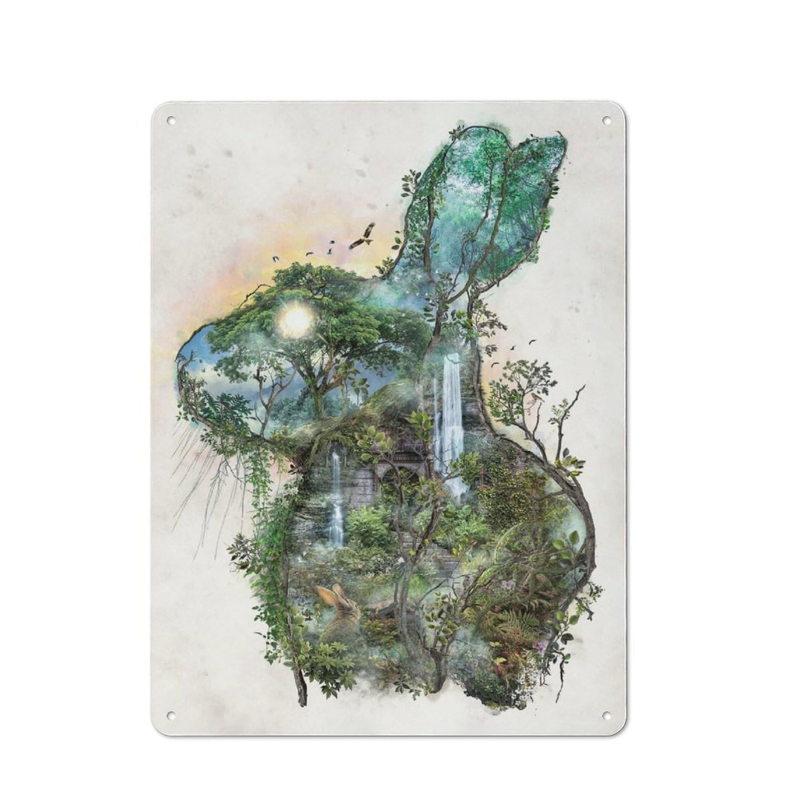 Wild Hare Rabbit Decorative Metal Plaque, Bright Printed Design, for Washroom, Small Wall Space Or Hallway, 40x30cm