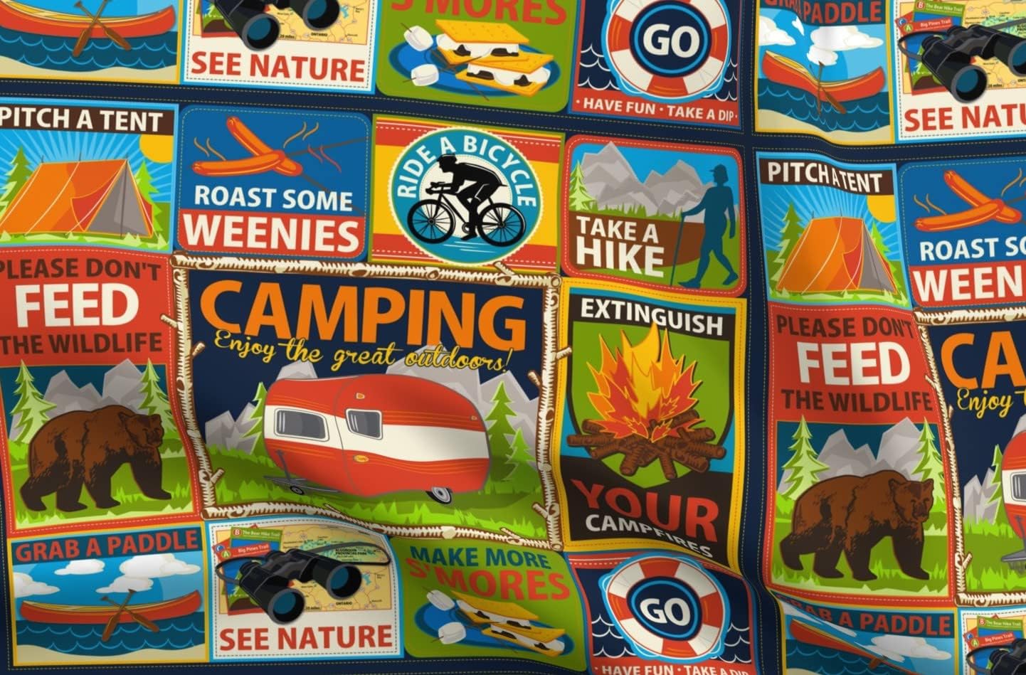 Spoonflower Fabric - Camping Outdoors Vacation Sports Wildlife Swimming Printed on Upholstery Velvet Fabric Fat Quarter - Upholstery Home Decor Bottomweight Apparel