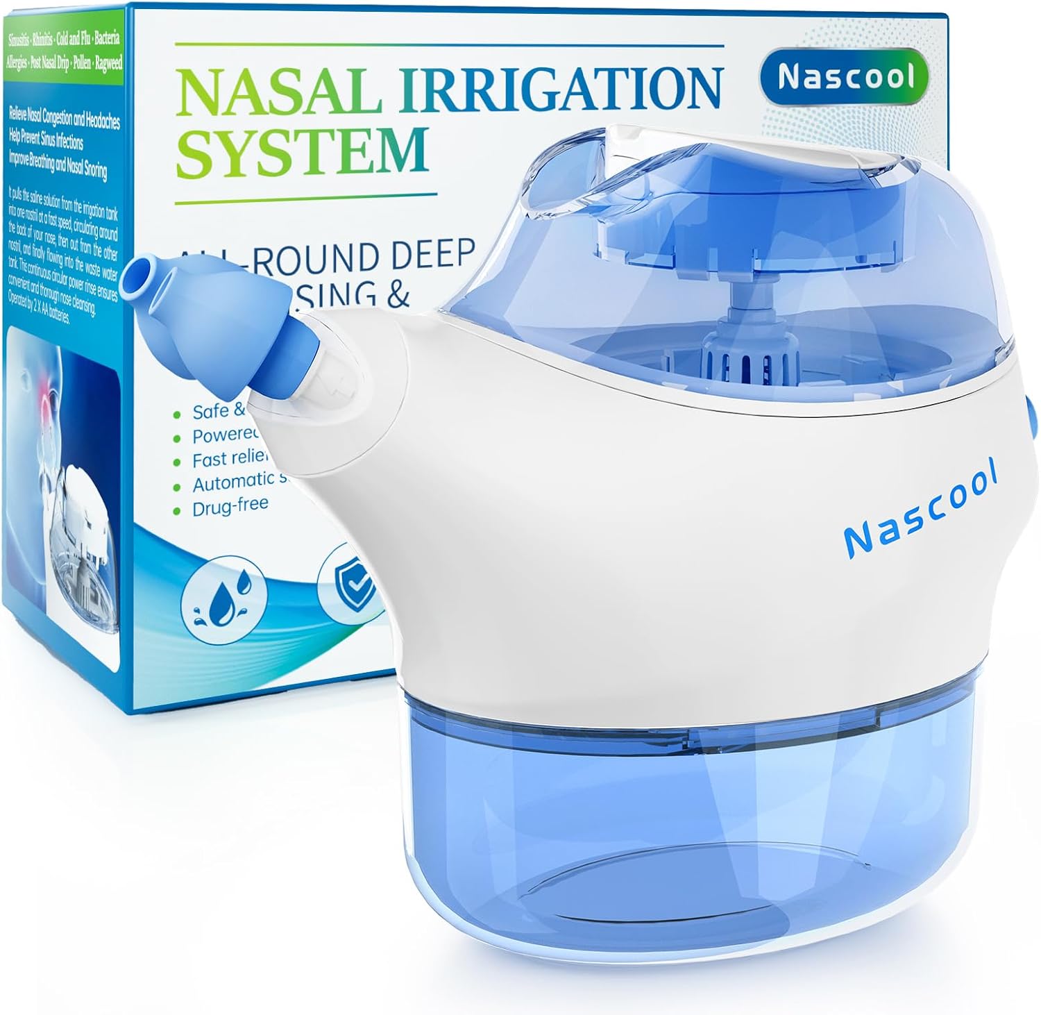 Nascool Nasal Irrigation System with 50 Salt Packets, Sinus Rinse Machine for Nasal Symptoms