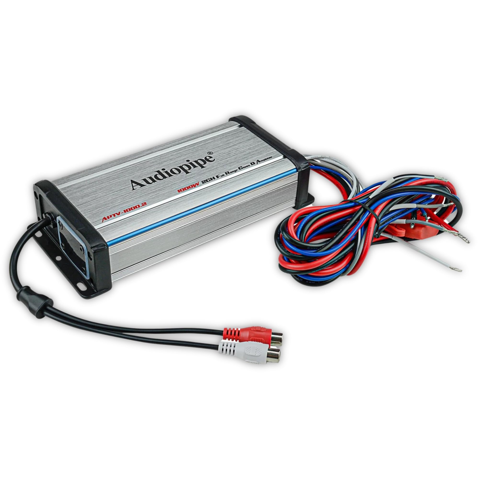 AudioPipe APTV-1000.2 Full Range IP67 Waterproof Marine Bridgeable Class D Amplifier for ATVs, UTVs, Boats, and Motorcycles, Black