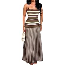 Qikaka Women's Spaghetti Strap Sleeveless Stripes Printed Bodycon Sexy Nightclub Party Dress