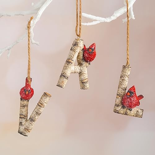 Miniatura 4 de Letra cardenal inicial para árbol de Navidad con pájaros cardenales en abedul, decoración para árbol de Navidad, recuerdo para la familia (letra R)