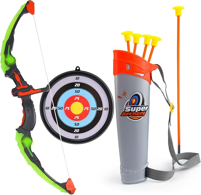 Own1one Bow and Arrow Toy, Archery Set Kids with LED Lights, Suction Cups Arrows, Target and Quiver, Indoor and Outdoor Sport Game for Boys Girls