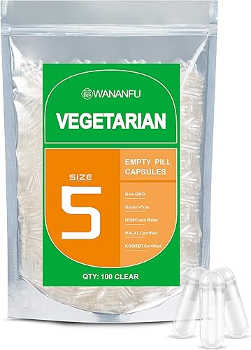 WANANFU Cápsulas vacías tamaño 5 vegetarianas (100 unidades), cápsulas de píldoras vegetales rellenables transparentes tamaño 5 para hacer tus