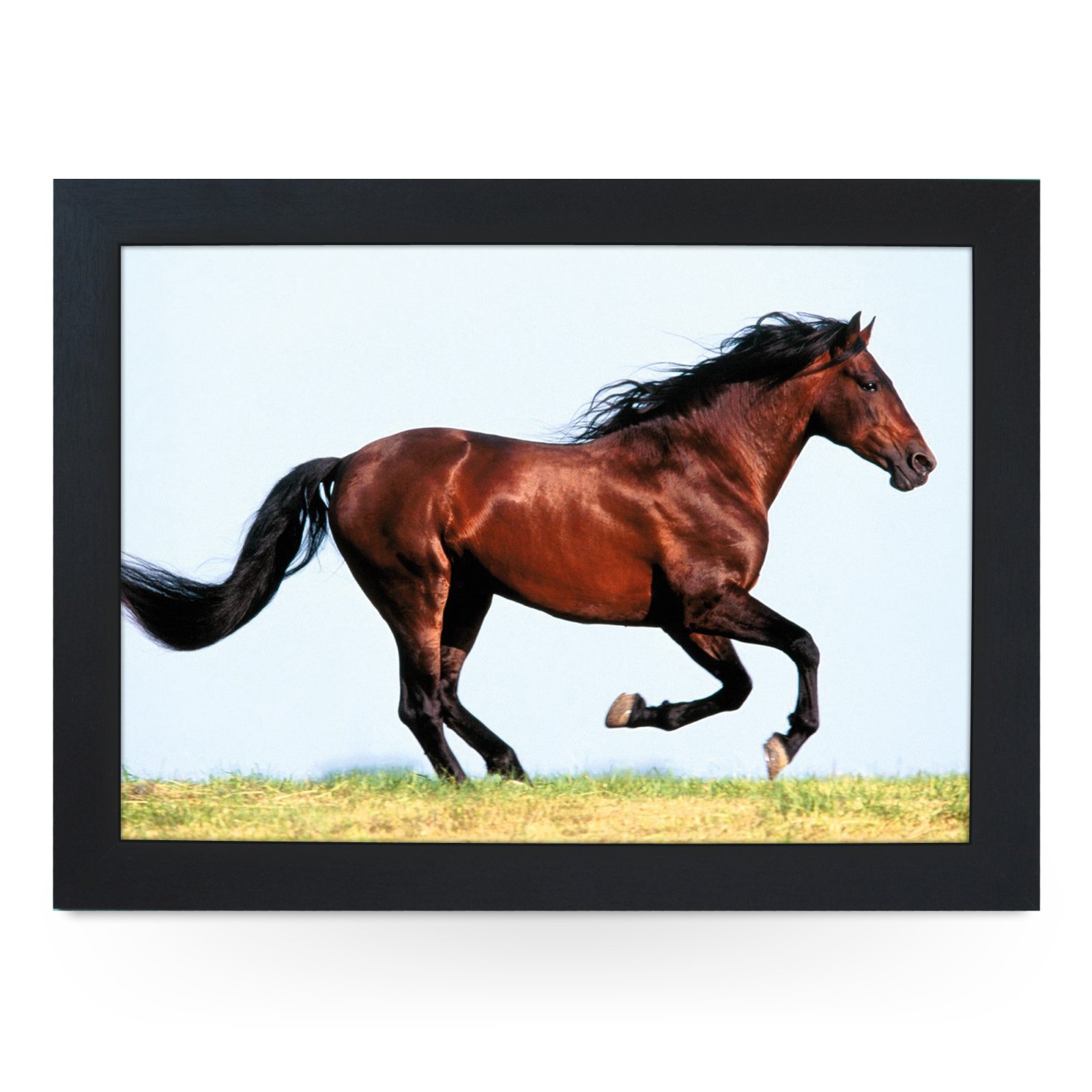 Portable Lap Desk Tray (Chestnut Horse Running) Handmade Wooden Frame, Beanbag Cushioned Bottom | Computers, Laptops, Meals, Food | L0095 Black