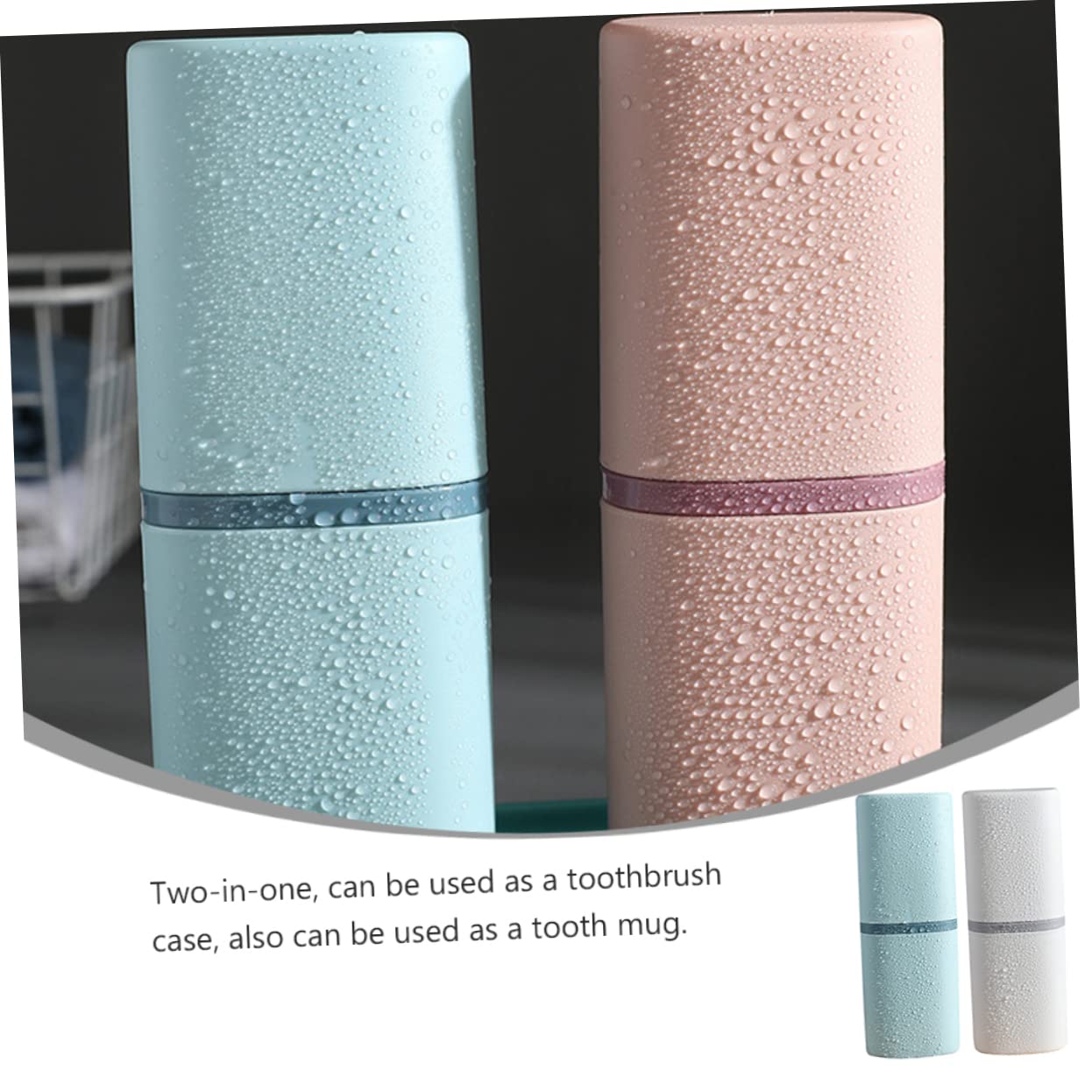 Baluue 4pezzi Porta Spazzolino e Tazza Lavaggio Portatile Astuccio Due One Per Viaggi e Casa Design Elegante in Bianco e Blu Organizer Per Igiene