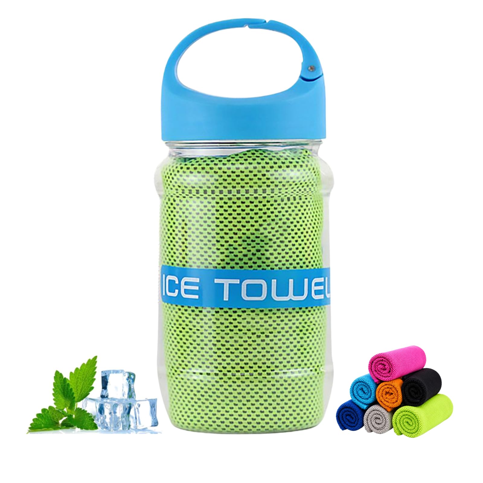 Cooling Towels, 100x30cm Ice Cool Neck Towel with Storage Bottle, Soft Breathable Microfiber Cooling Towel for Neck & Face, Quick Dry Sports Towels for Yoga, Golf, Gym, Running, Camping (green 1pcs)