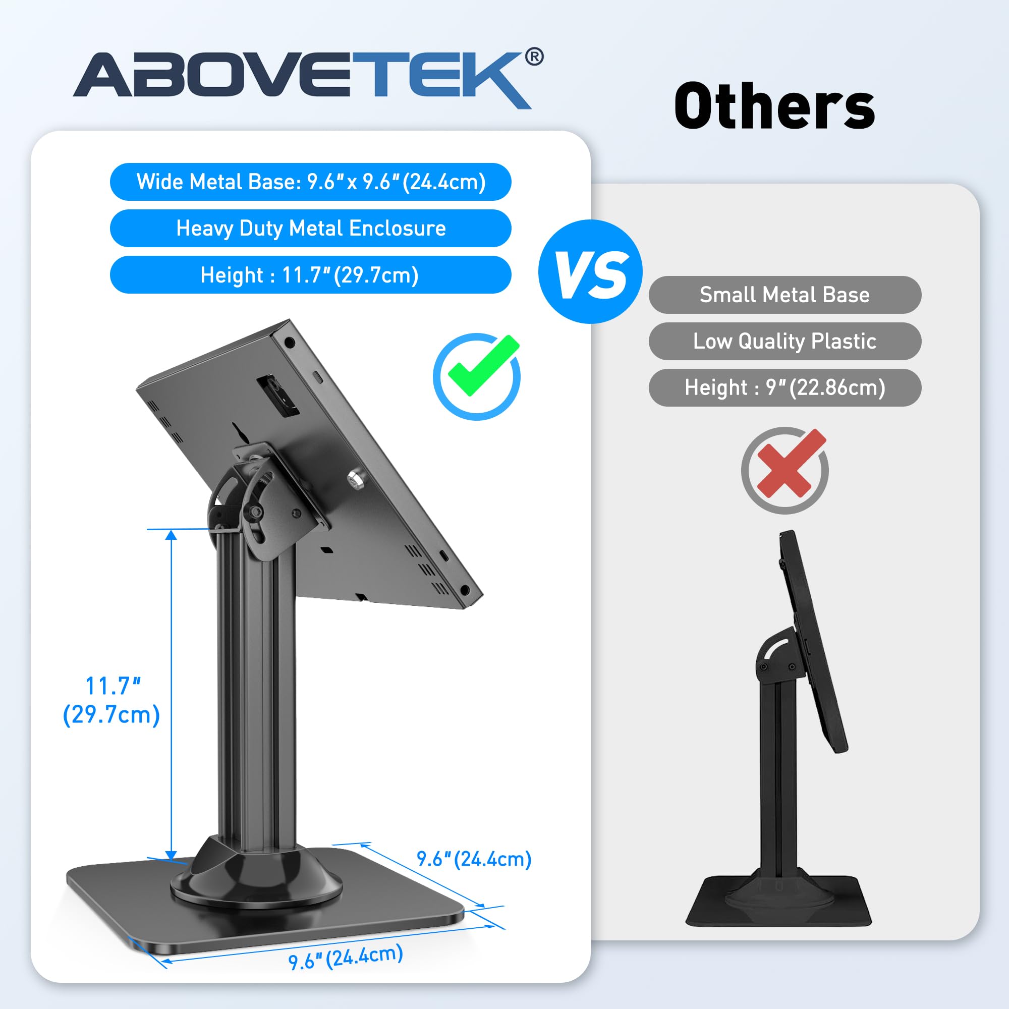 AboveTEK Anti-Diebstahl iPad Kiosk Stand, POS iPad Sicherheitsständer, Aluminium Tablet Halter mit Verriegelung, 360° Drehung & 75° Neigung, Tischmontage für Gewerbliche Nutzung (Schwarz)