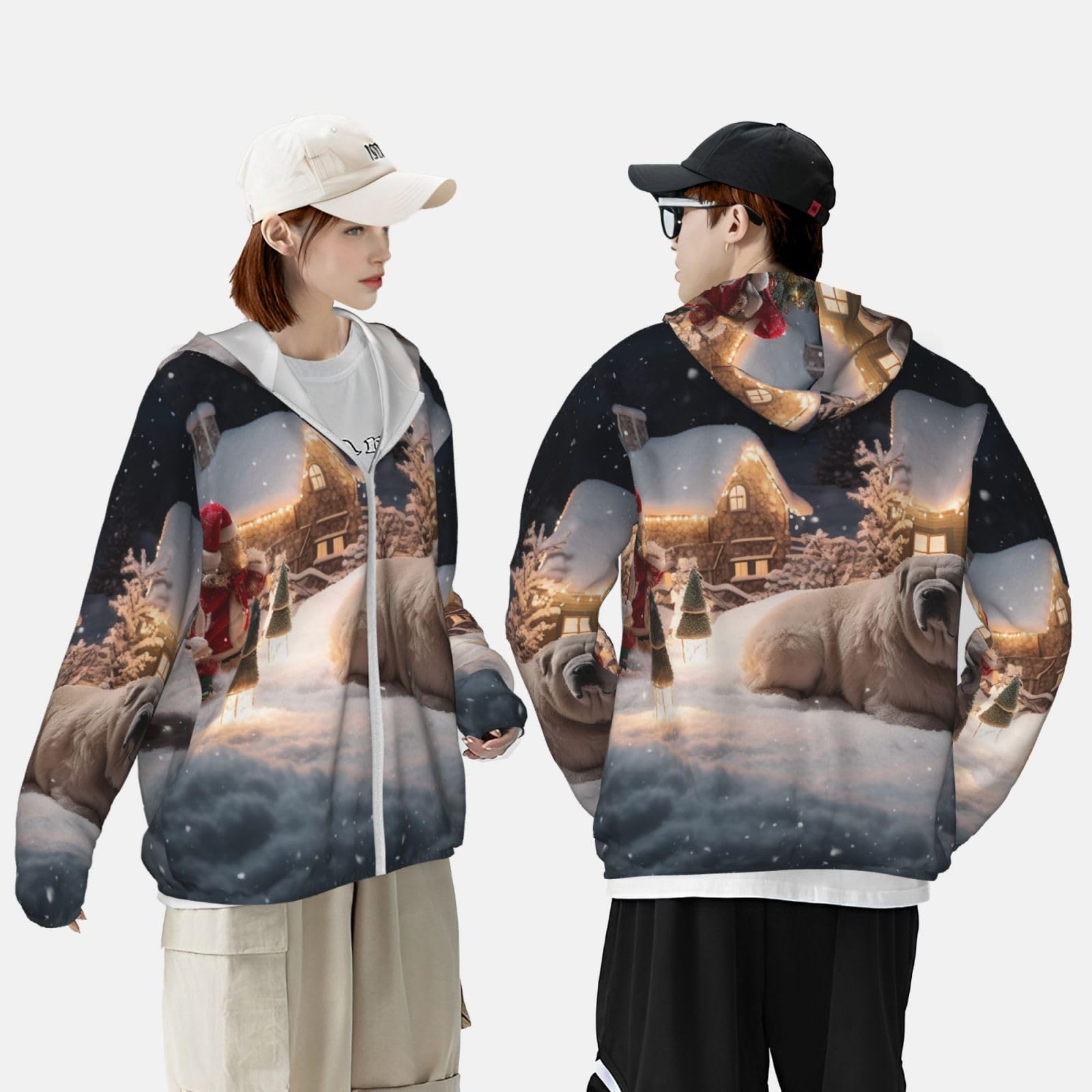 Men's Sun Protection Jacket UPF 50+ Full Zipper Long Sleeve UV Hoodie Shirt Winter X-mas Women's Outdoor Jacket Black