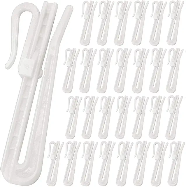 Fiyuer 50 White Adjustable Plastic Curtain Hooks - Fingerkrok Gardin