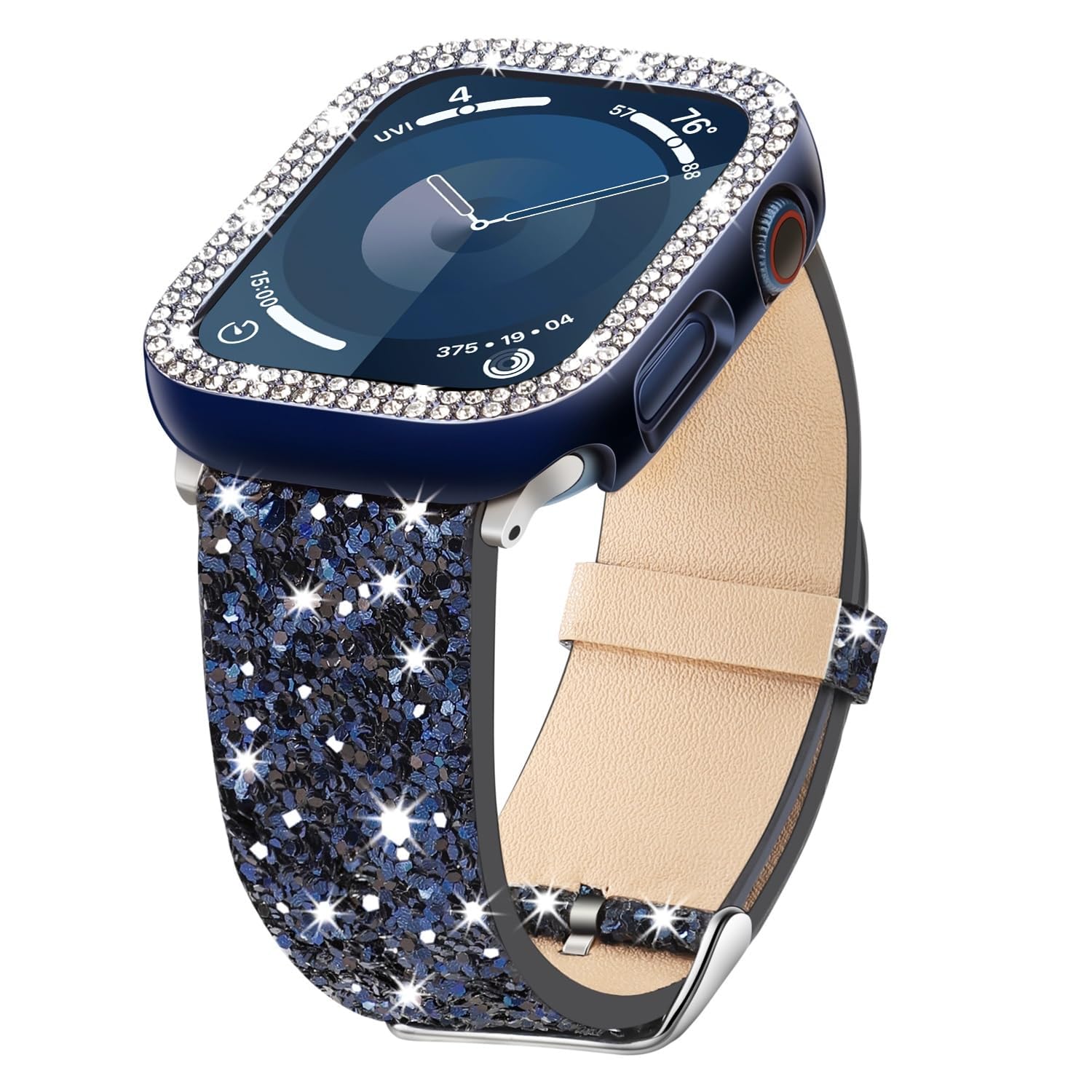 Compatible For Apple Watch Band with Bling Diamond Case 38mm 40mm 41mm 42mm 44mm 45mm 46mm 49mm Ultra 3/2/1, Women Glitter Sparkle Bands For iWatch