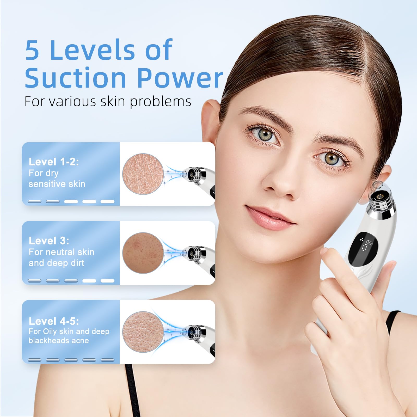 Pulitore per i punti neri con fotocamera HD 1080P, aspiratore sottovuoto con 4 testine di aspirazione, 5 potenza di aspirazione per brufoli acne Whitehead per la pulizia della pelle del viso