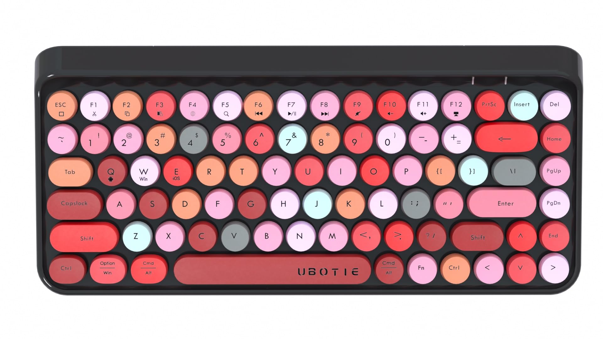 UBOTIE Portable Bluetooth Colorful Computer Keyboards, Wireless Mini Compact Retro Typewriter Flexible 84Keys Design Keyboard (Black-Colorful)-image-37