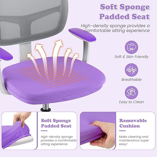 Miniatura 24 de Giantex Silla de escritorio para niños, silla de computadora para niños con ruedas y soporte lumbar en forma de Y, asiento de estudio para niños,