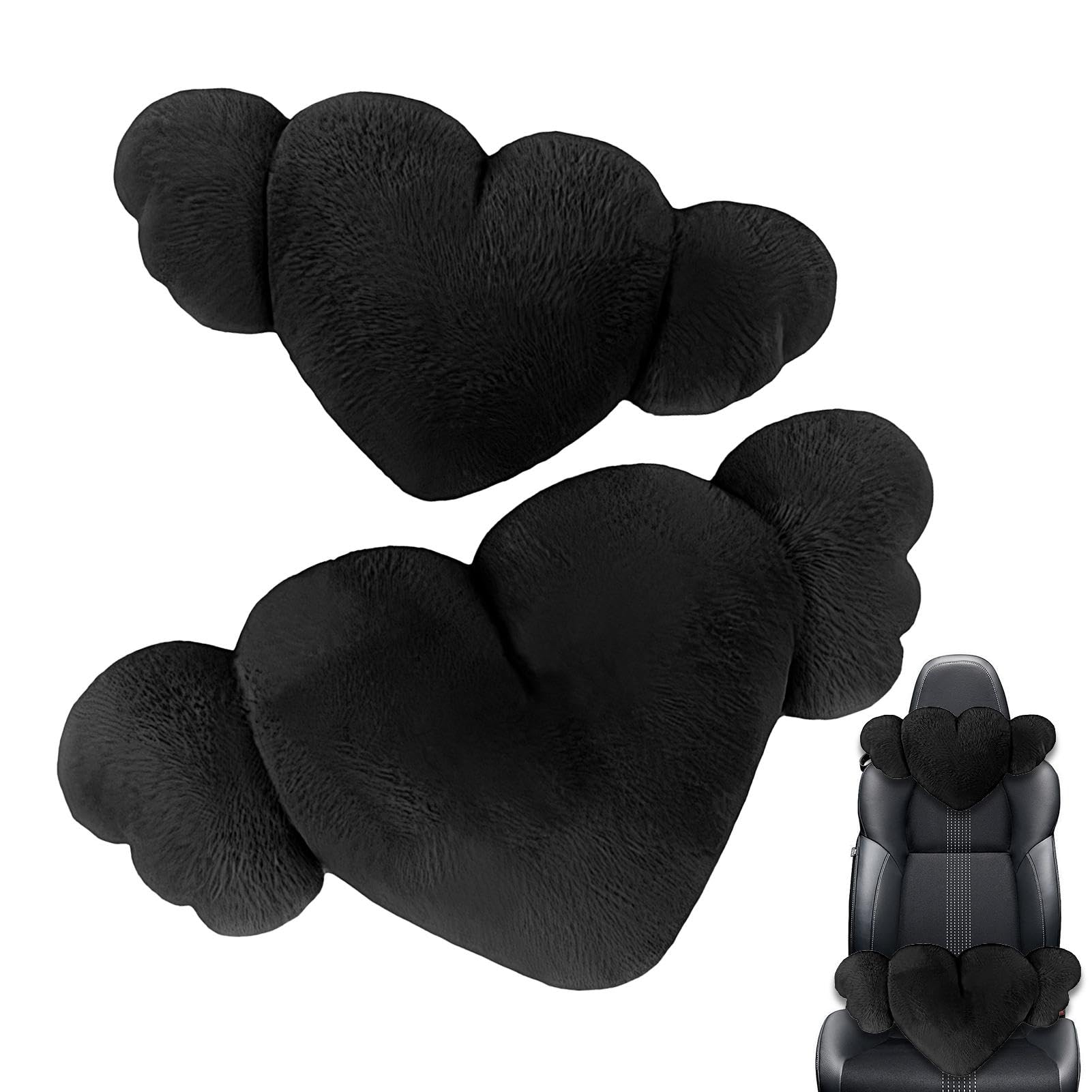 Cuscino in peluche a forma di cuore per auto, 2 cuscini per poggiatesta | auto con , comodo e cuscino poggiatesta per guida, casa