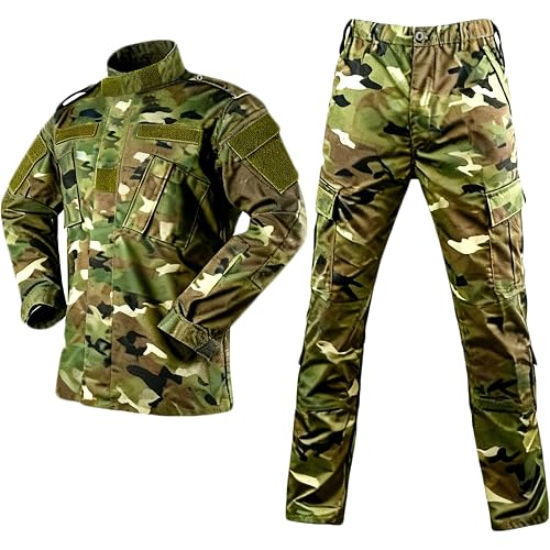LANBAOSI Men's Tactical Jacket and Pants Military Hunting ACU Uniform 2PC Apparel Suit
