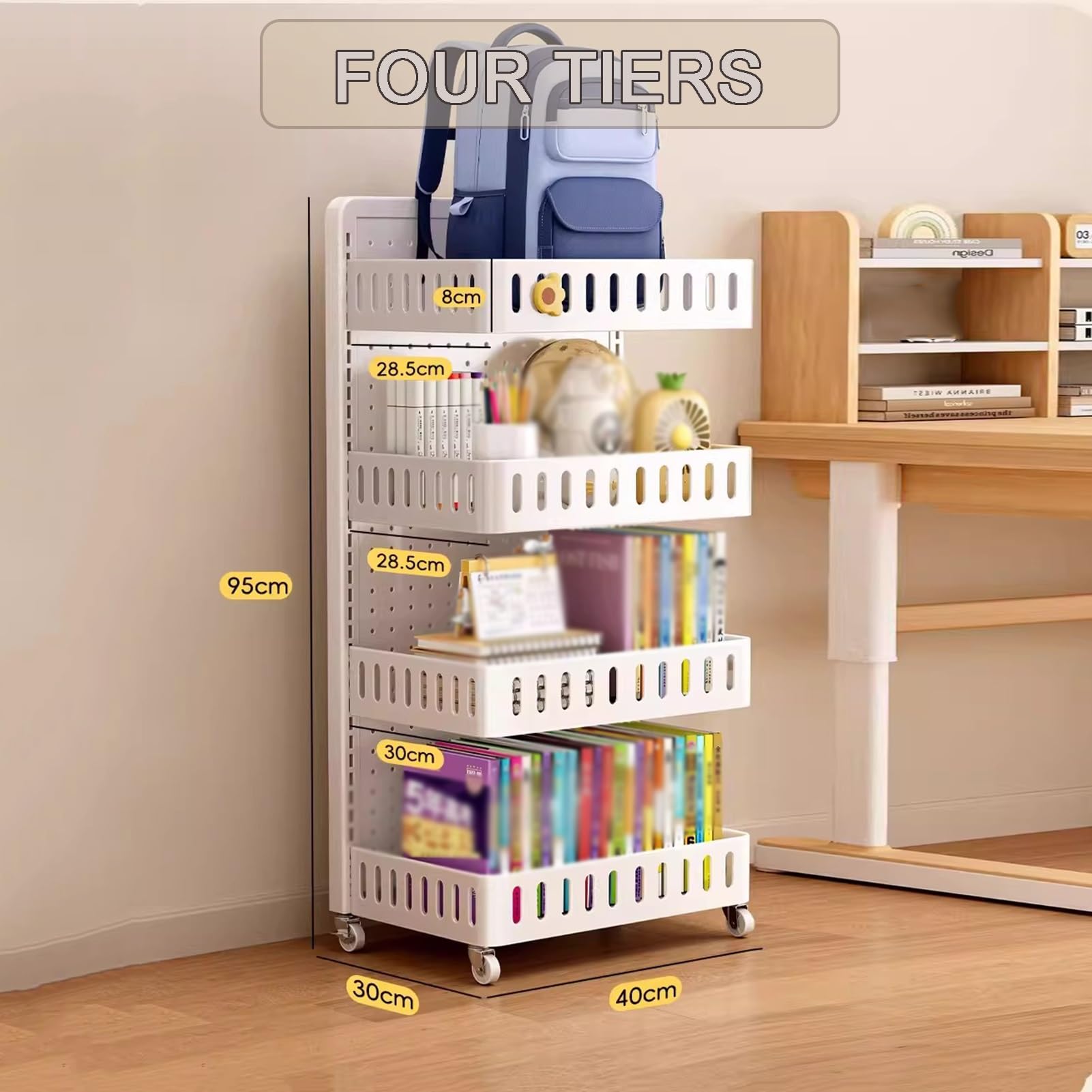 Carrito Cocina Ruedas Y Panel Perforado, Carro Multiuso 4 Niveles Acero Carbono, Estantería Almacenamiento Móvil Cestas Extraíbles Y Verdulero Ruedas Silenciosas 360°(4-Tier/40x30x95cm)