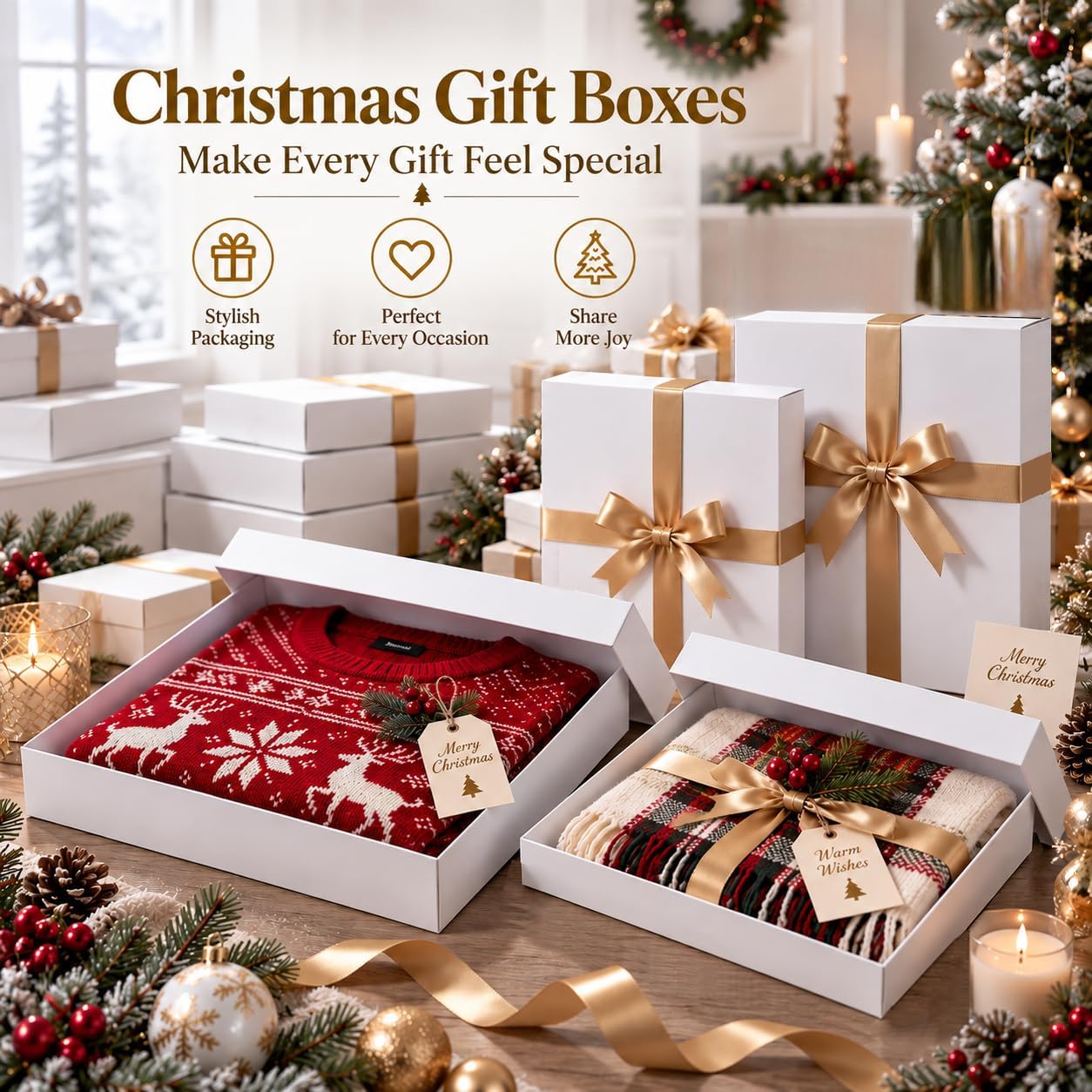 SUPEASY 15 Pack Storage Bins, White Storage Box Set for Birthday Christmas, Holiday-Set 01