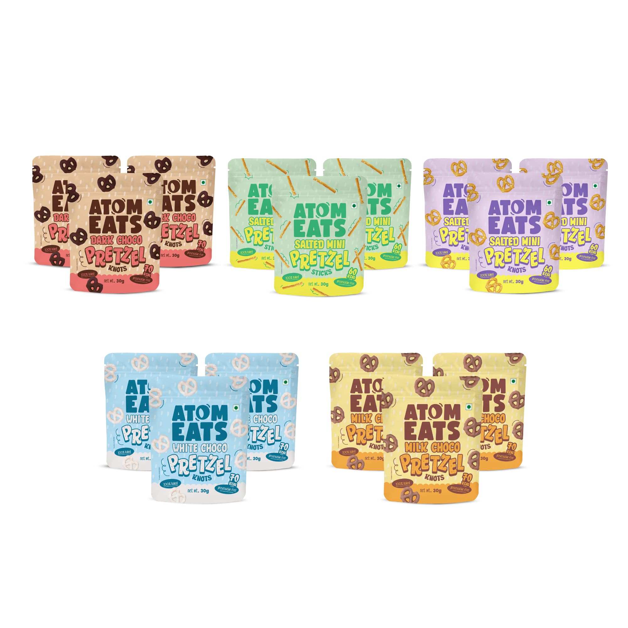 Atom Eats | PRETZEL VALUE PACK 30g x 15 Assorted Packs | Sweet & Savory Snacks, Crunchy Namkeen - Perfect for Snack Box, Parties, On-the-Go - Versatile Food Items - Great for Dipping, Solo Snacking