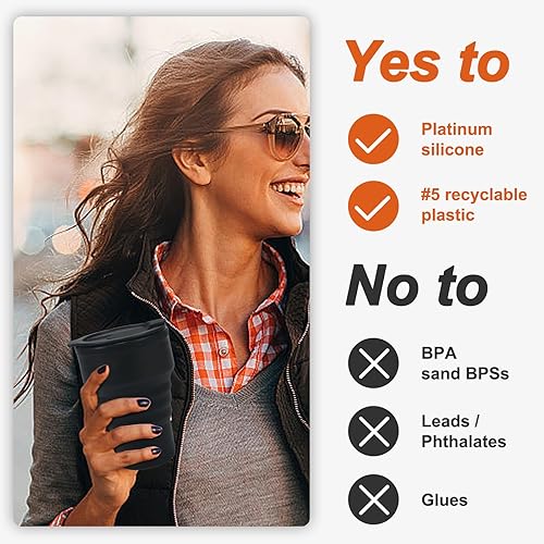 Miniatura 5 de Peboms Vaso de viaje plegable, 13 onzas  12.7 fl oz, botella de silicona reutilizable para llevar para bebidas frías y calientes, perfecta para