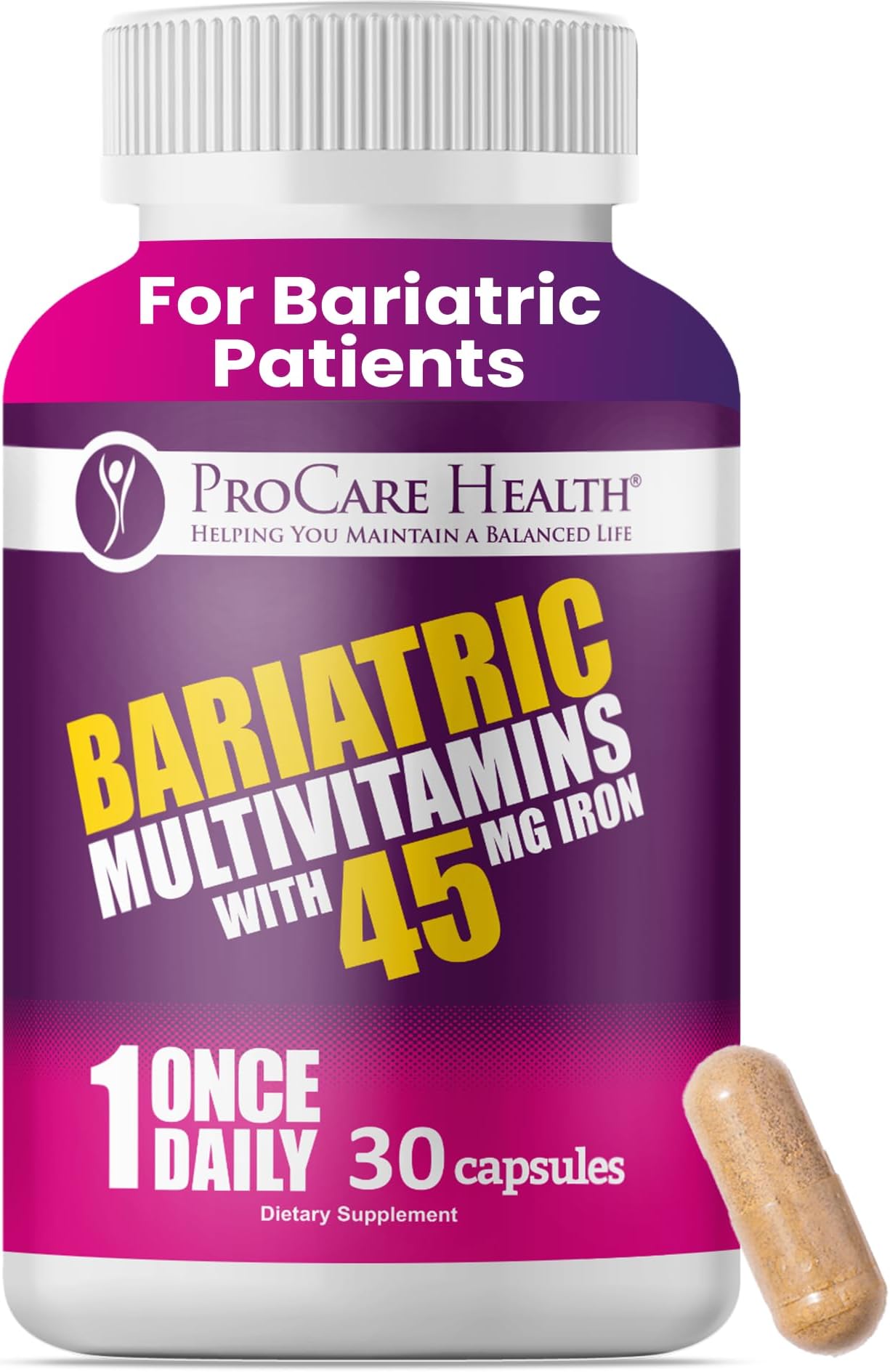 ProCare Health Bariatric Multivitamin with Iron 45mg (30 Easy to Swallow Caps...
