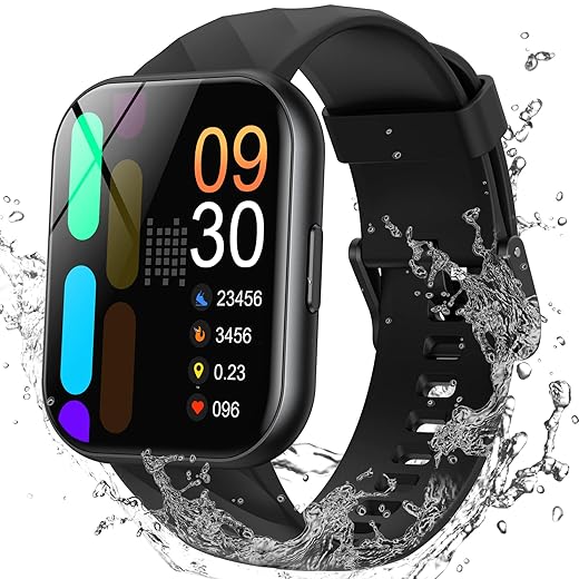 Parsonver Men's Women's Smart Watch with 5ATM Waterproof, Sports Watch for Swimming, 1.8 Inch HD Smartwatch with 100+ Sports, Sleep, Heart Rate, Smart Watch for Android & iPhone, Black