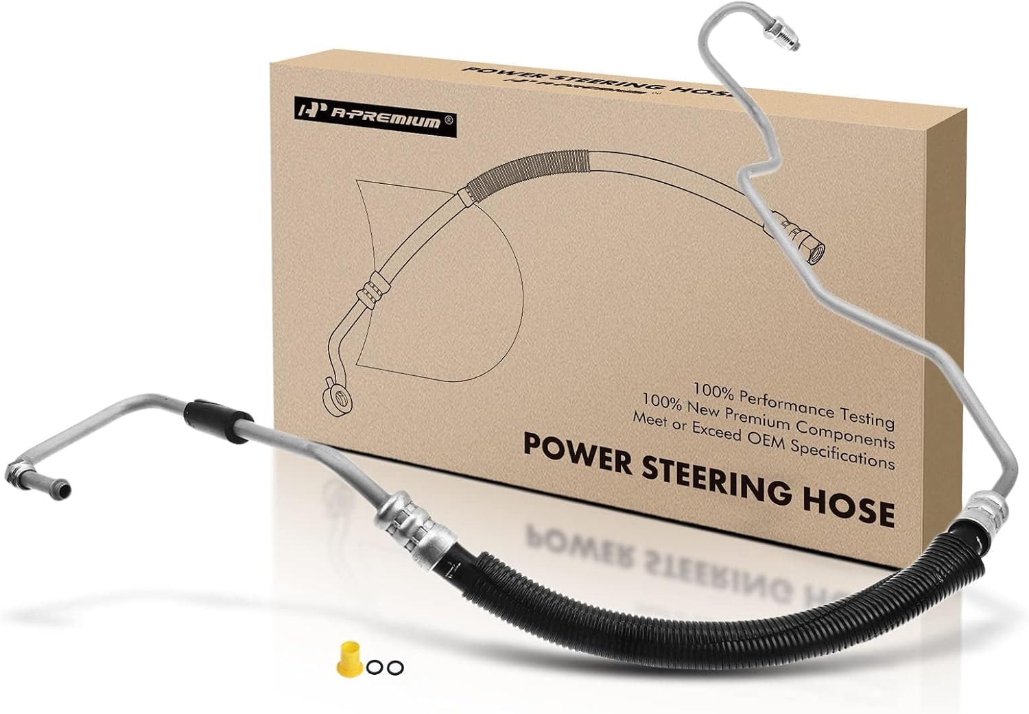 A-Premium Power Steering Pressure Hose Line Fit for Chevrolet, GMC Models - Silverado 2500 HD/3500 HD, Sierra 2500 HD/3500 HD/1500, 6.0L 6.6L, with O-ring, Hydraulic Brake Booster To Gear