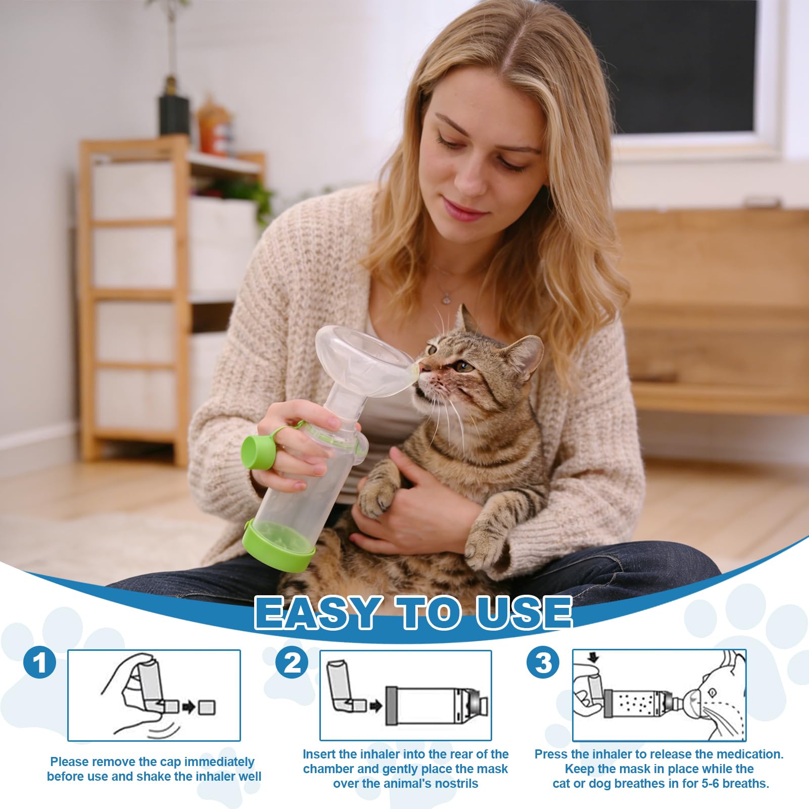 Chambre d'inhalation pour Animaux,Inhalateur pour Animaux,Chambre Aérosol,2 Masques pour Chats et Chiens,Aide Respiratoire Compagnie,Léger,administrer des médicaments à Votre Animal (Vert)
