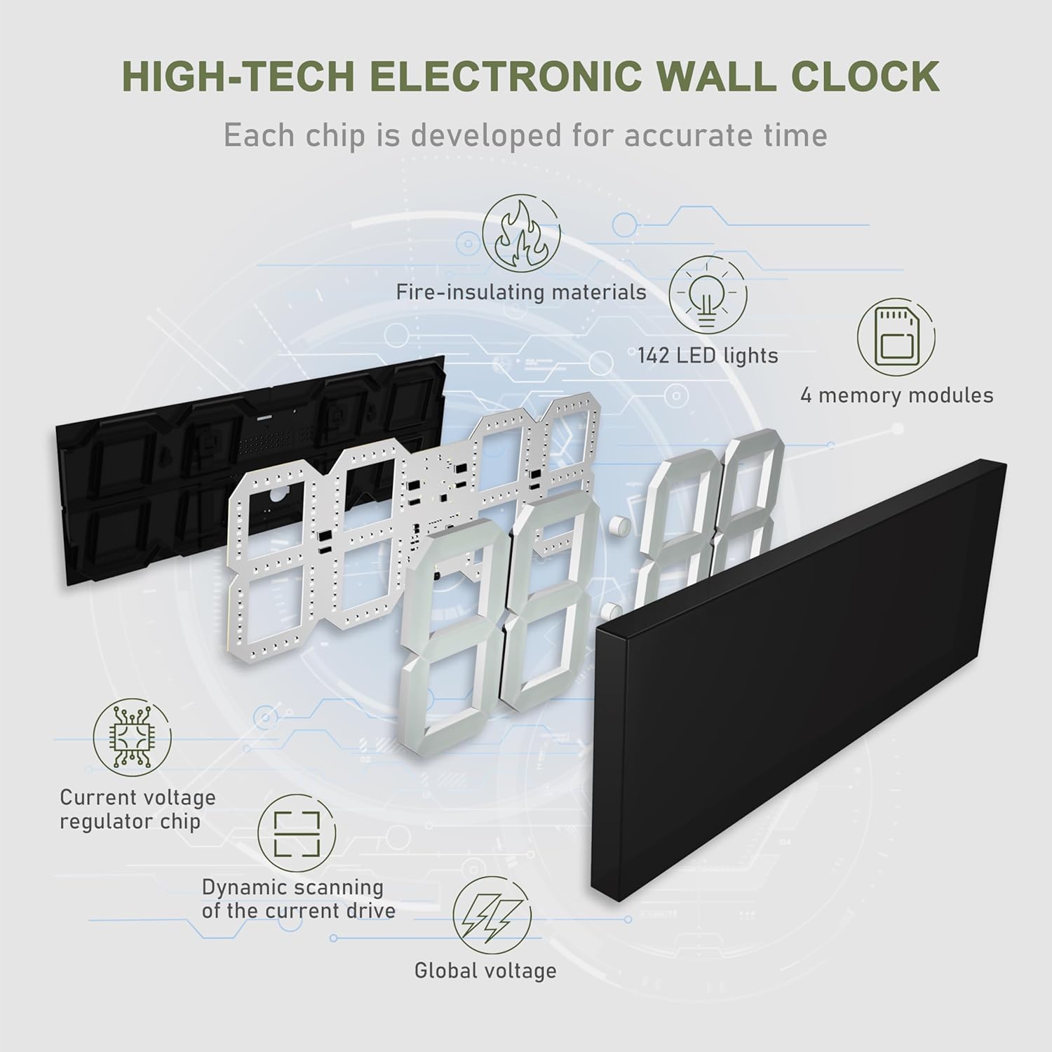 LED Large Digital Wall Clock, Oversize Digital Clock with 6” Numbers, Remote Control Count up/Countdown Timer Clock, Auto Dimmer, Big Calendar and Thermometer（Yellow