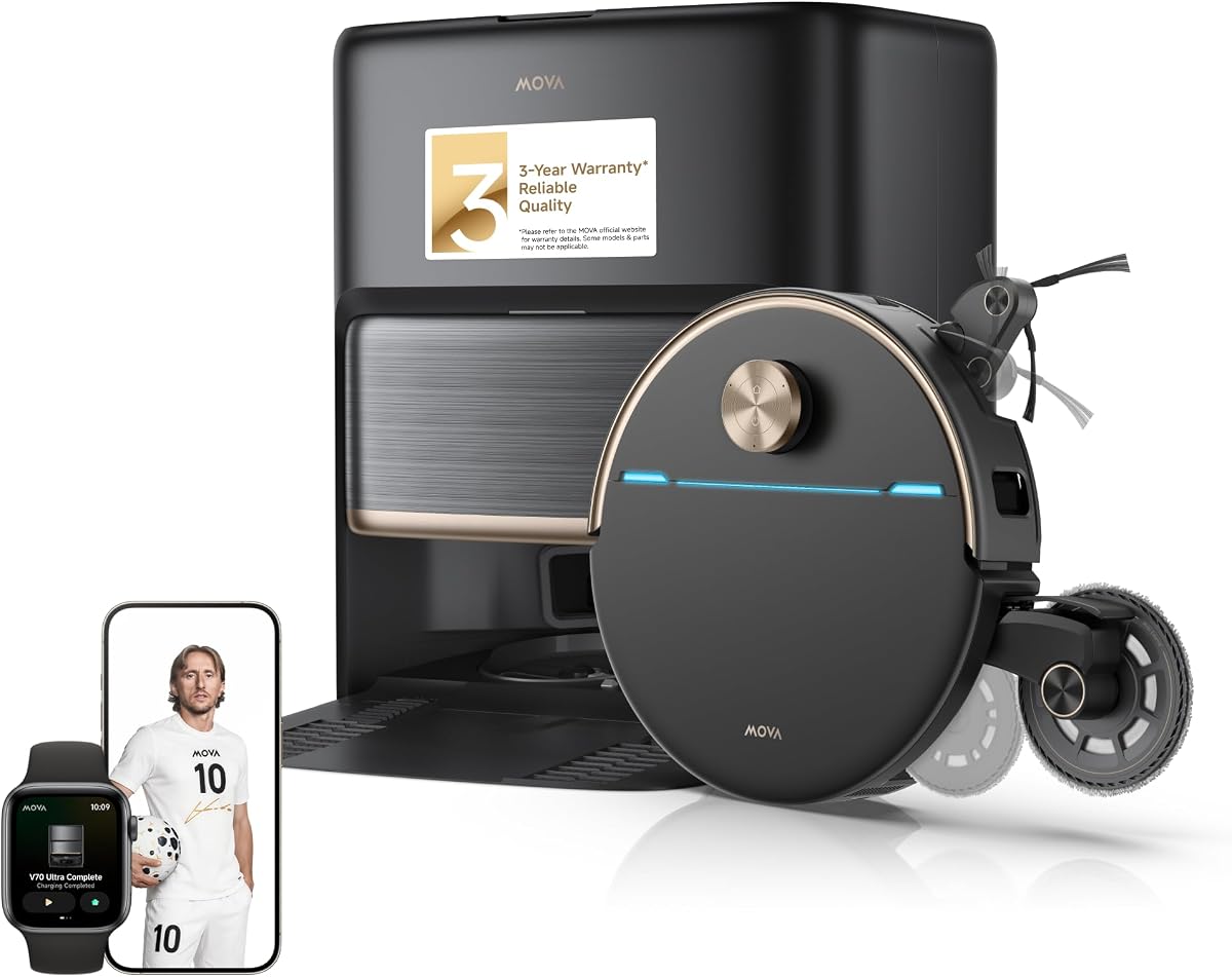 MOVA V70 Ultra Complete Robot Vacuum and Mop, 42000Pa Suction Bagless Dock