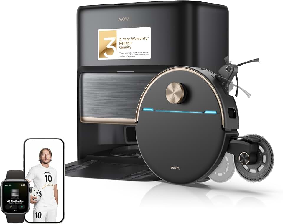 MOVA V70 Ultra Complete Robot Vacuum and Mop, 42000Pa Suction Bagless Dock