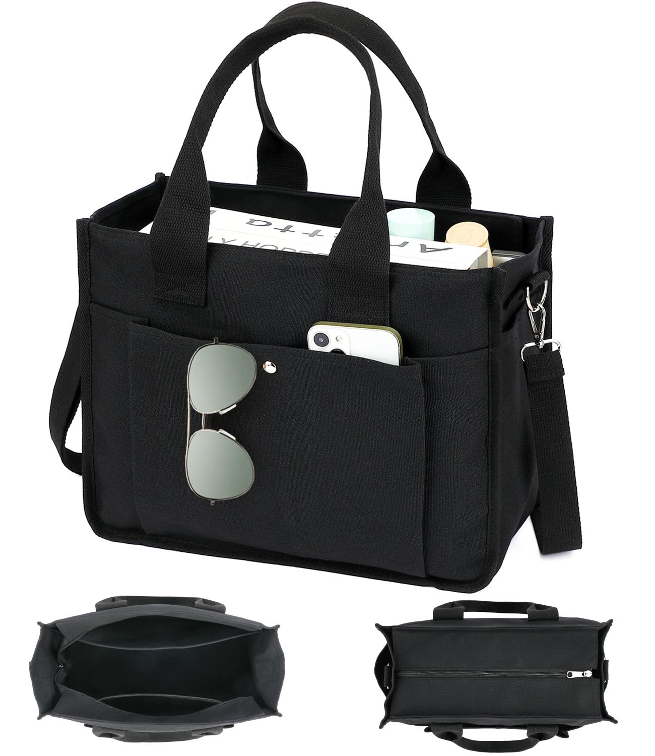 Fammart Large Canvas Tote Bag for Women with Zipper Compartments Crossbody Laptop Bags for Work College Travel