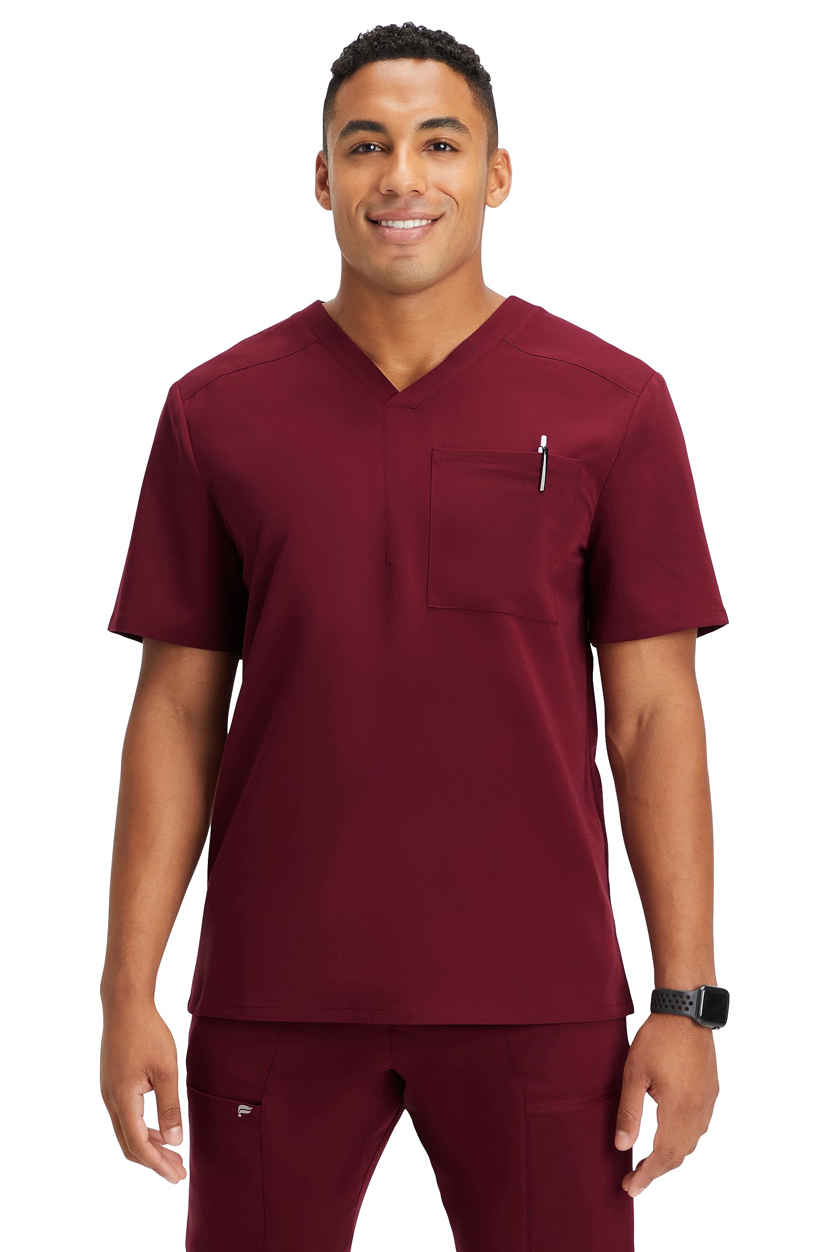 Fabletics Men's Helix 1-Pocket Scrub Top - MotionTech, Wrinkle-Resist, Chest Pocket, Anti-Shrink, Semi-Slim Fit