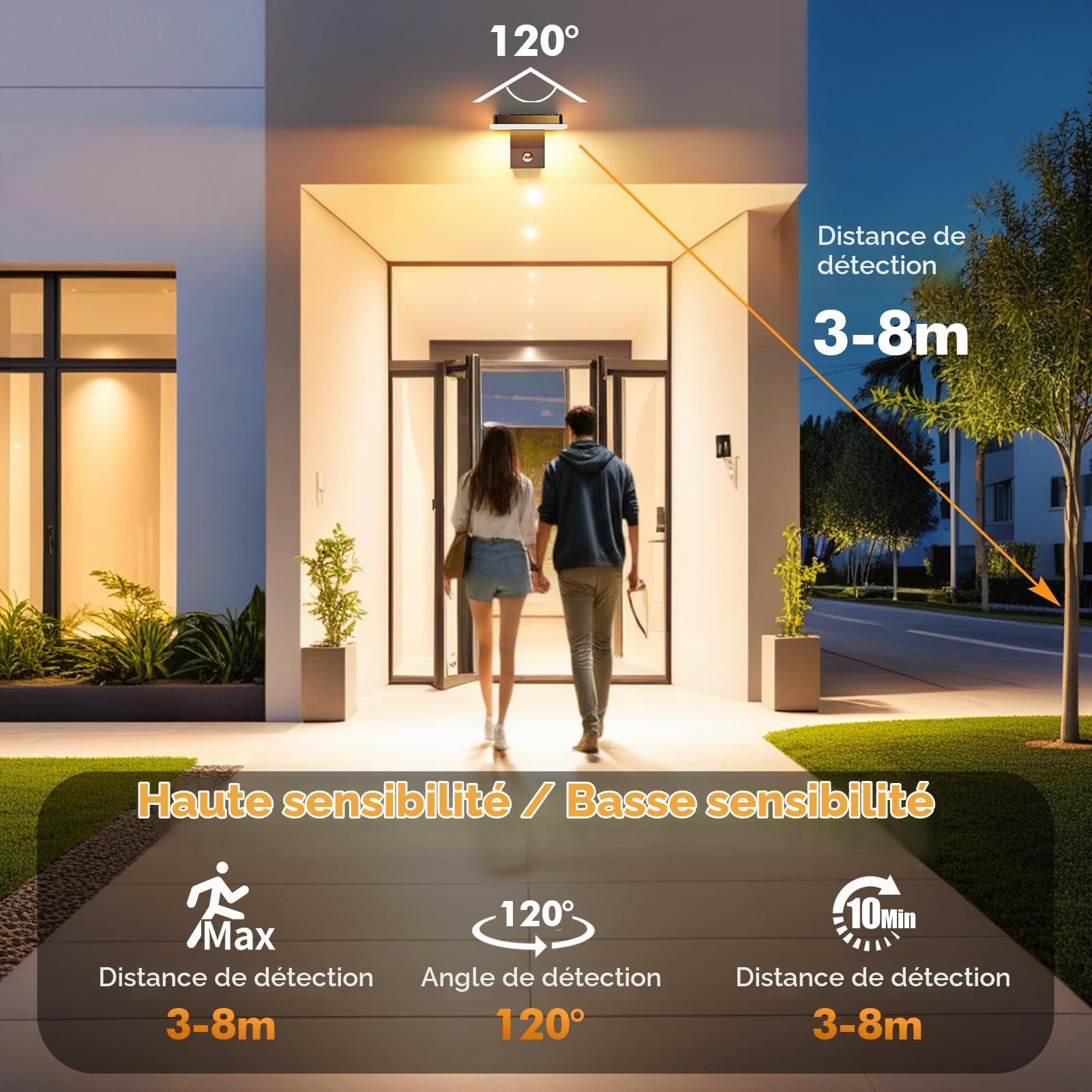 Applique murale extérieure 32W avec détecteur de mouvement et télécommande,boîtier en aluminium avec panneau LED|Étanche IP65, blanc chaud 3000 K, idéale pour une utilisation intérieure et extérieure