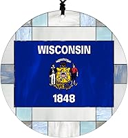 Vista 47 de New Hampshire Christmas Ornament - Faux Stained Glass Design Effect Featuring State Flag - 2026 Hanging Acrylic Disc Decoration for Tree - Unique