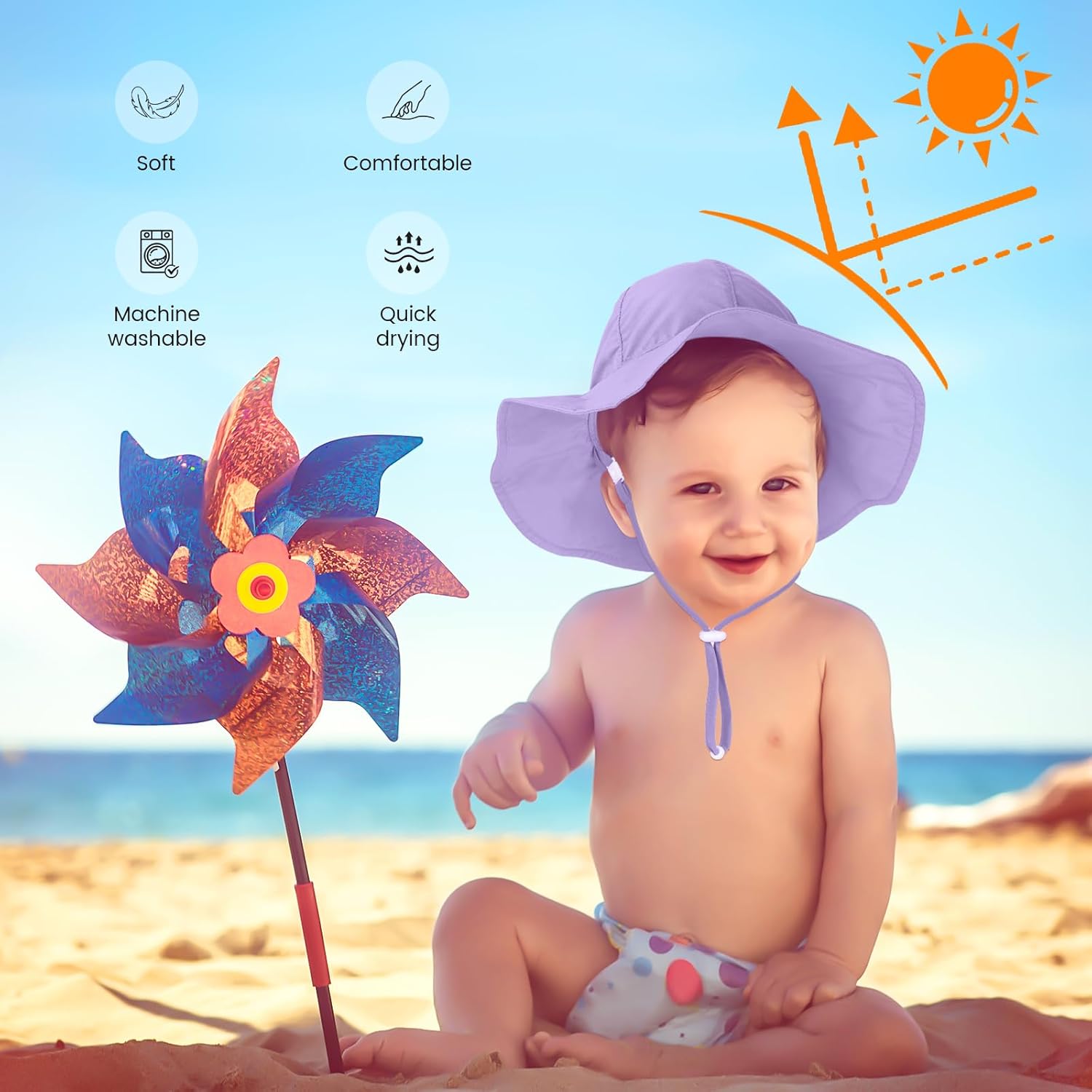 HECCEI Baby Sun Hat, Windproof, Sunscreen, Warm, UPF 50+ DryShade WhaleFold Outdoor Beach Hat for 0-24 Months Toddler - Image 3