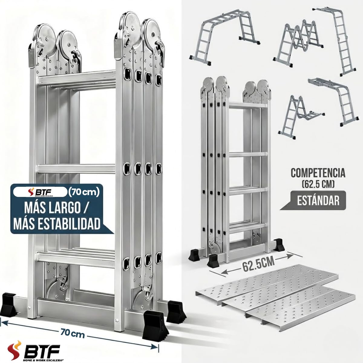 Escalera de Aluminio Multifuncional 5 en 1 Plegable 150 kg BTF-MUP34