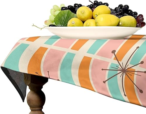Miniatura 1135 de Mantel floral hippie, diseño retro de los años 70, naranja, rosa, azul, floral, bohemio, estampado estético de margaritas, para fiesta, picnic
