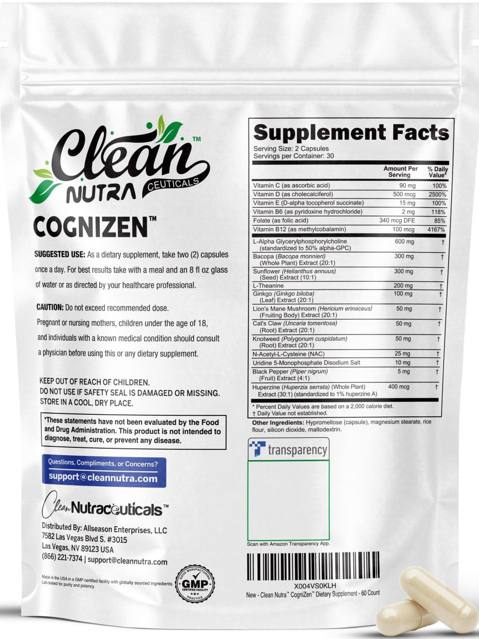 Alpha GPC 600mg Supplement | L Theanine Nootropic Brain Supplement with Bacopa Monnieri Lions Mane Resveratrol Ginkgo Biloba Huperzine A – Focus Memory Cognitive Support – 60 Vegetarian Capsules — Amazon image 5