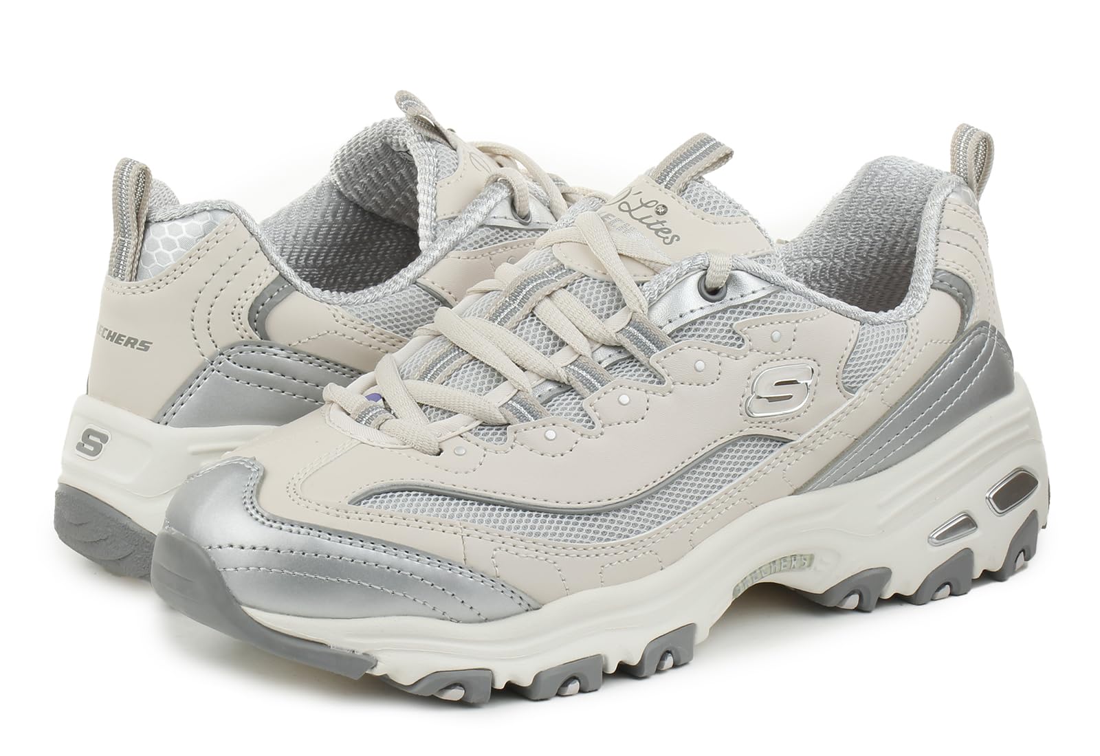 Skechers D'Lites-Chromatic - Sneaker da Donna, Colore Beige, Comodi, Sportivi, per Il Tempo Libero, Eleganti, EU 38,5