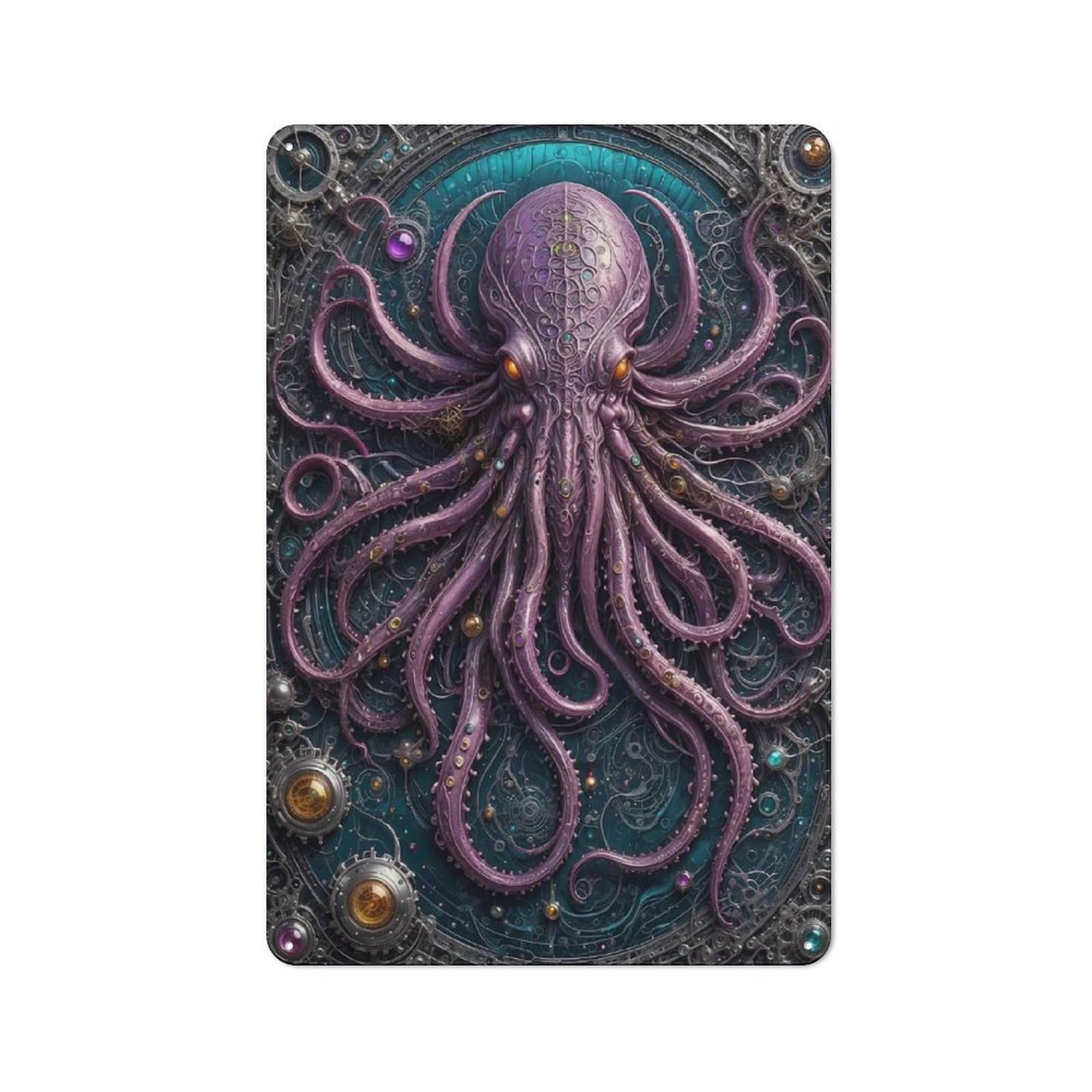 Junmoney Style-16 Metal Wall Sign 30X20cm Featuring Steampunk Cthulhu For Garage Or Workshop, Suited To Diy Enthusiasts