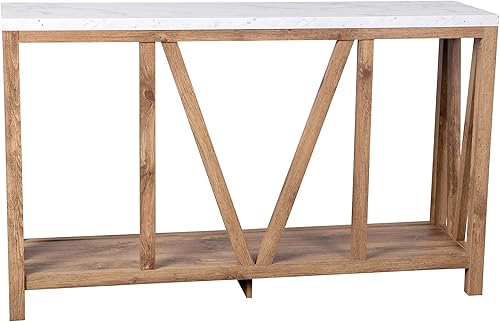 Miniatura 9 de Merrick Lane Erikson - Mesa de sofá - Diseño moderno de granja - Madera de ingeniería resistente a la deformación en roble cálido - Parte superior